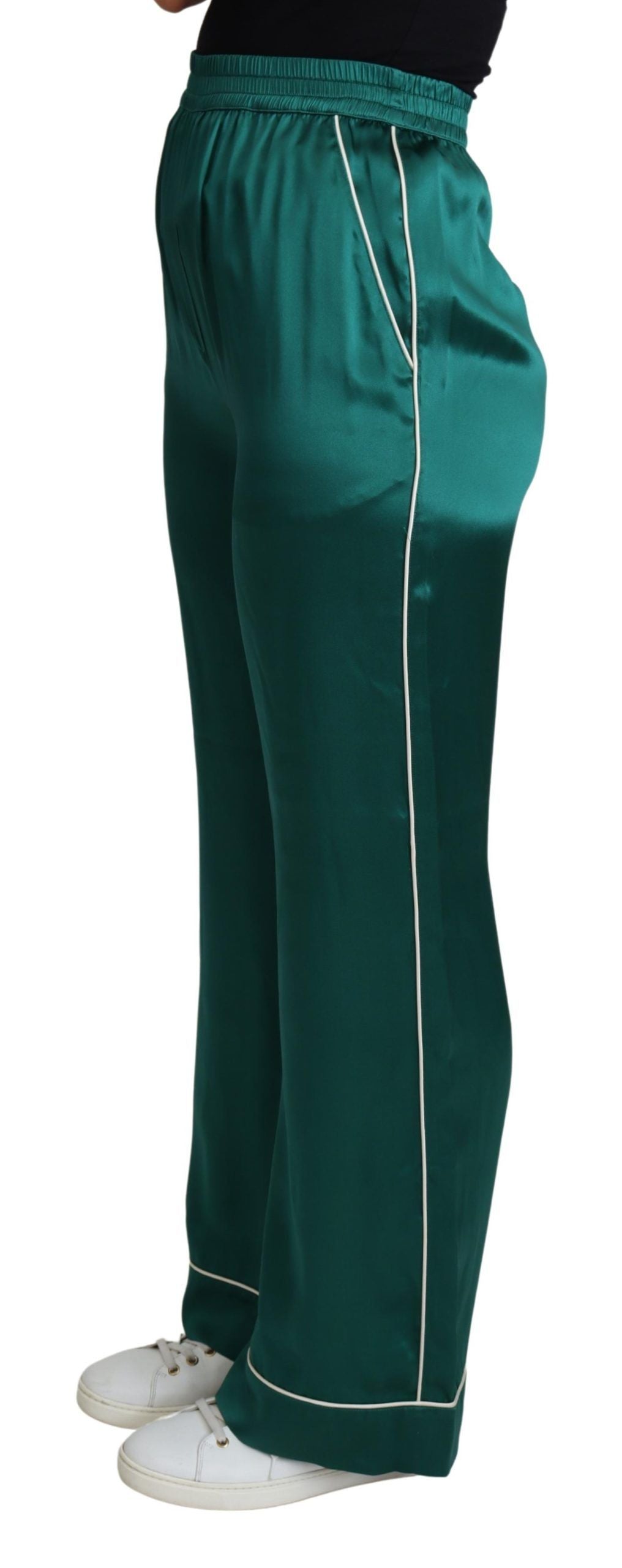 Pantalon de pyjama en soie taille haute vert Dolce & Gabbana