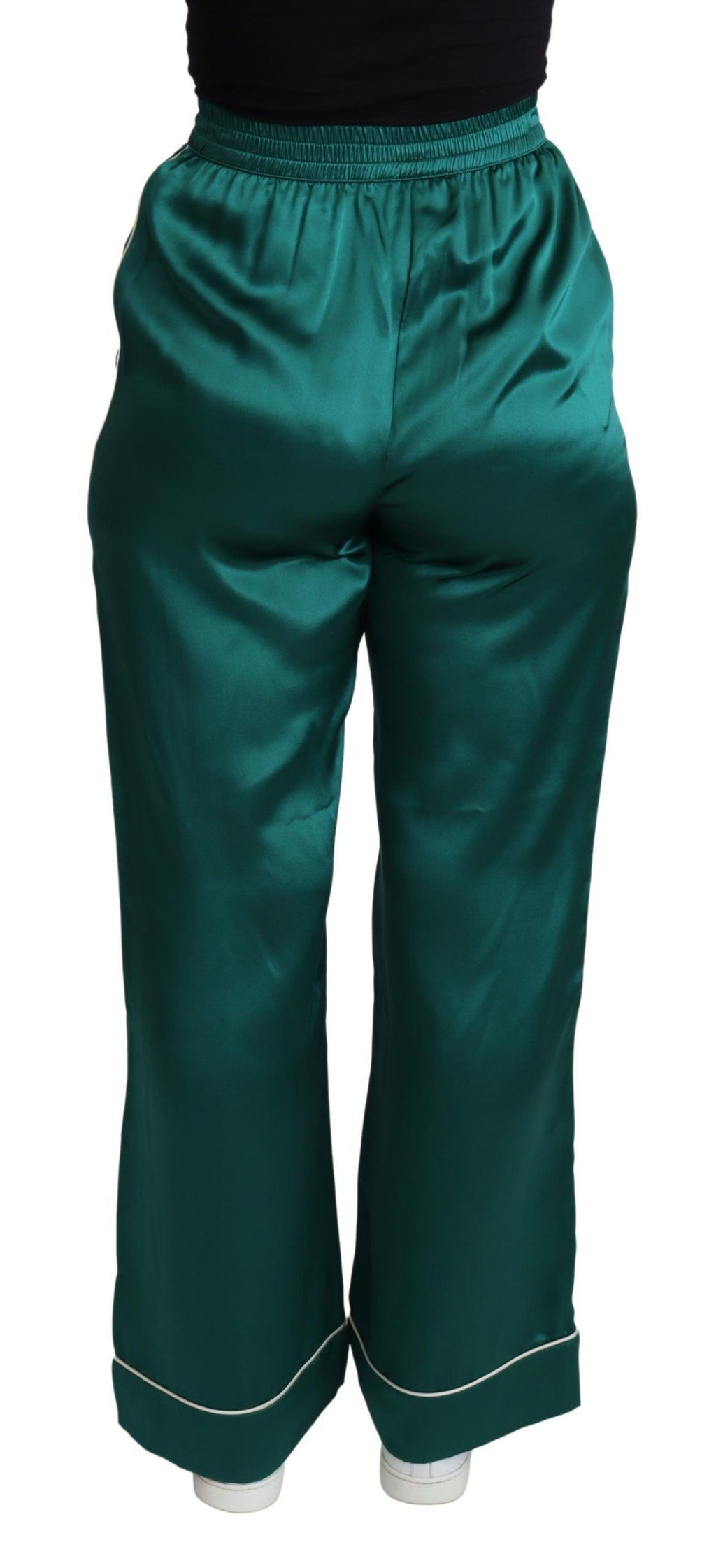 Pantalon de pyjama en soie taille haute vert Dolce & Gabbana
