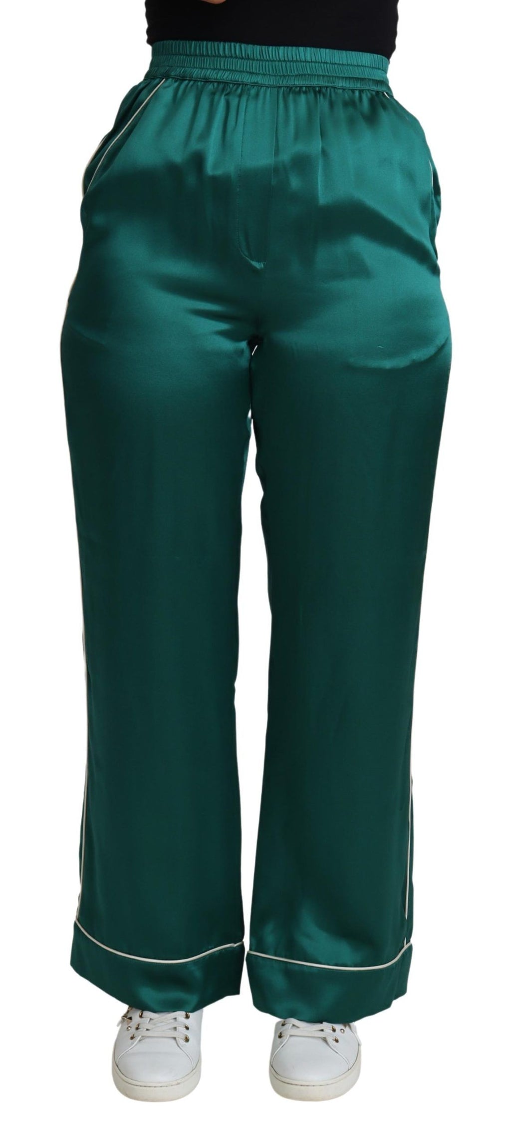 Pantalon de pyjama en soie taille haute vert Dolce & Gabbana