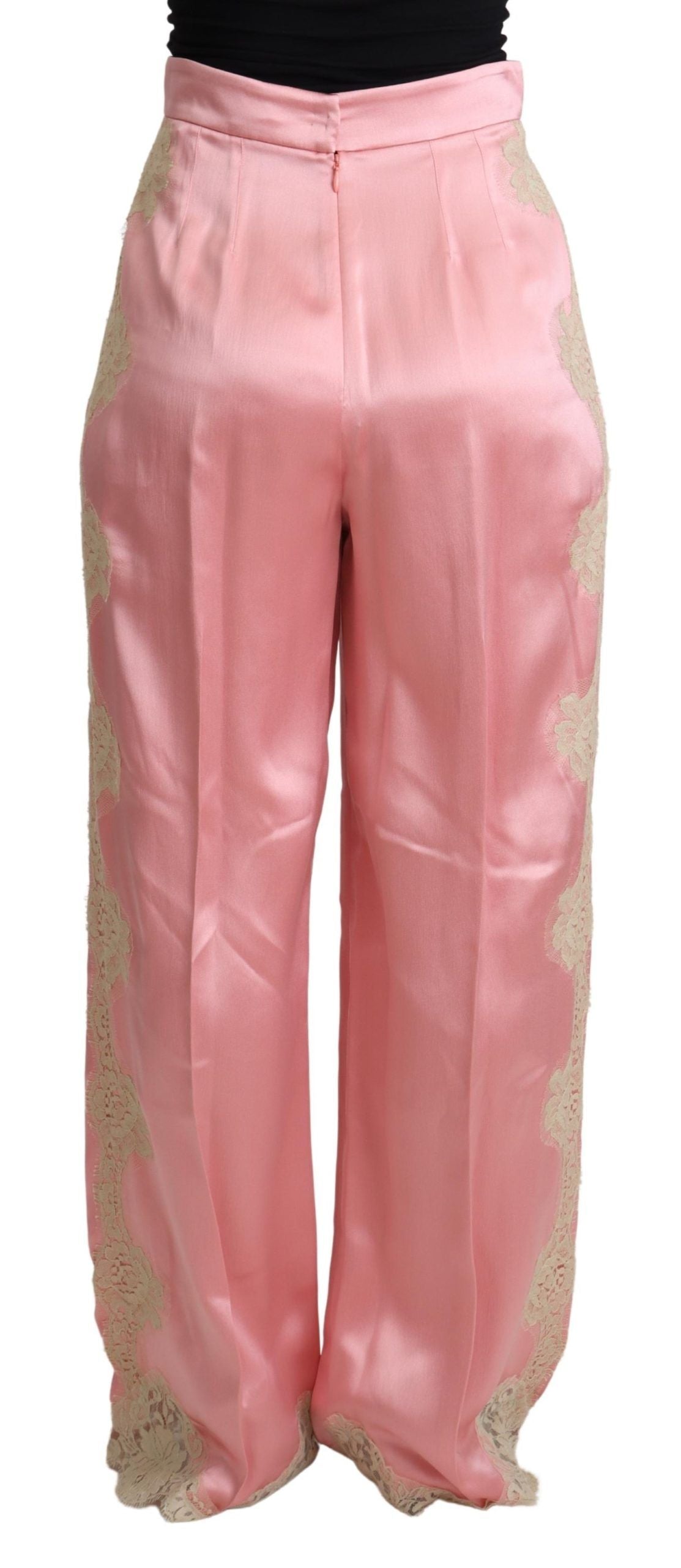 Pantalon ample en satin de soie rose Dolce & Gabbana avec dentelle