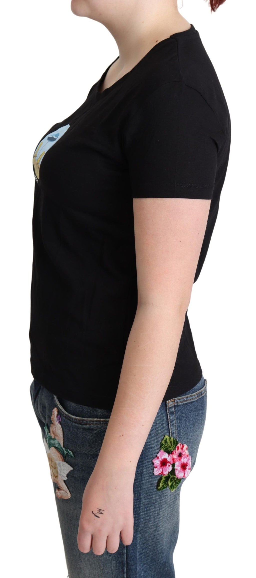Moschino – Schwarzes, bedrucktes Baumwoll-T-Shirt mit kurzen Ärmeln