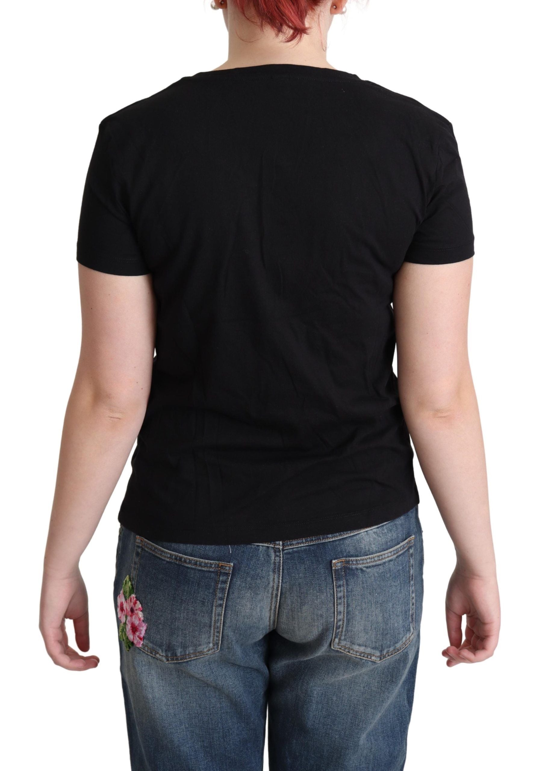 Moschino – Schwarzes, bedrucktes Baumwoll-T-Shirt mit kurzen Ärmeln