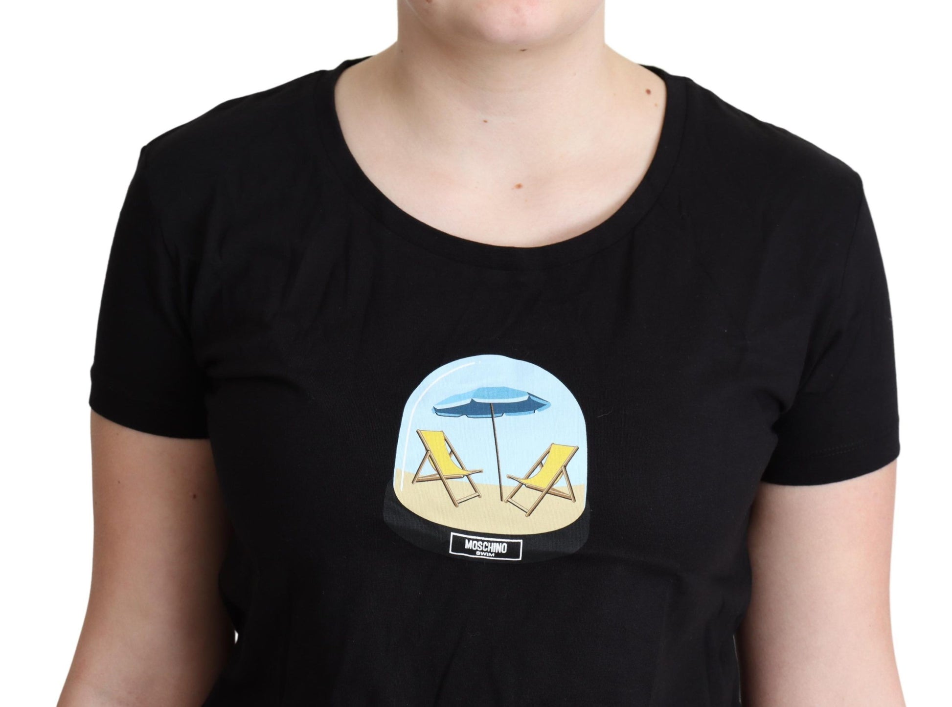 Moschino – Schwarzes, bedrucktes Baumwoll-T-Shirt mit kurzen Ärmeln