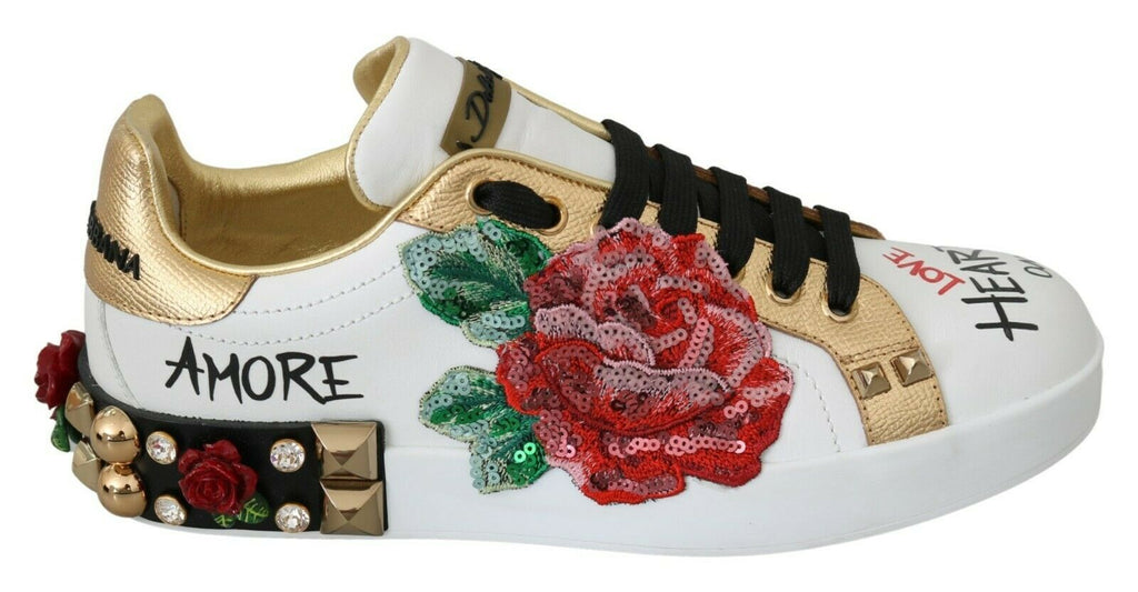 Dolce & Gabbana Baskets Femme Blanches Roses Paillettes Cristaux