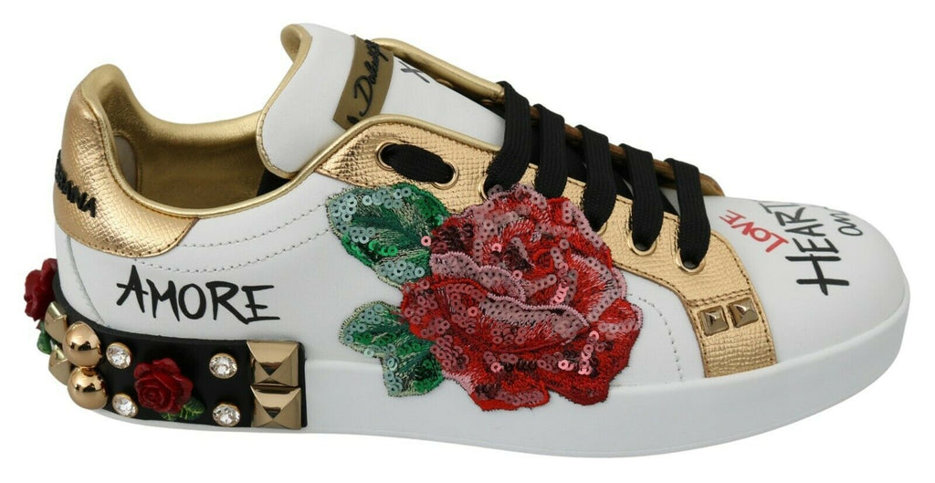 Dolce & Gabbana Baskets Femme Blanches Roses Paillettes Cristaux