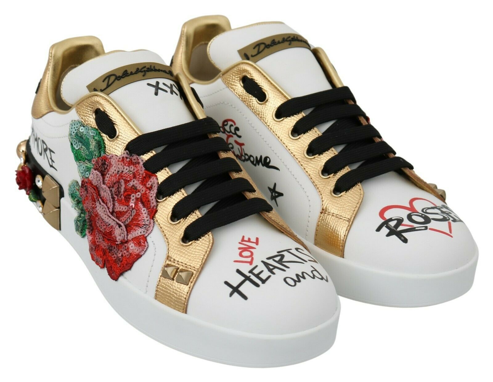 Dolce & Gabbana Baskets Femme Blanches Roses Paillettes Cristaux