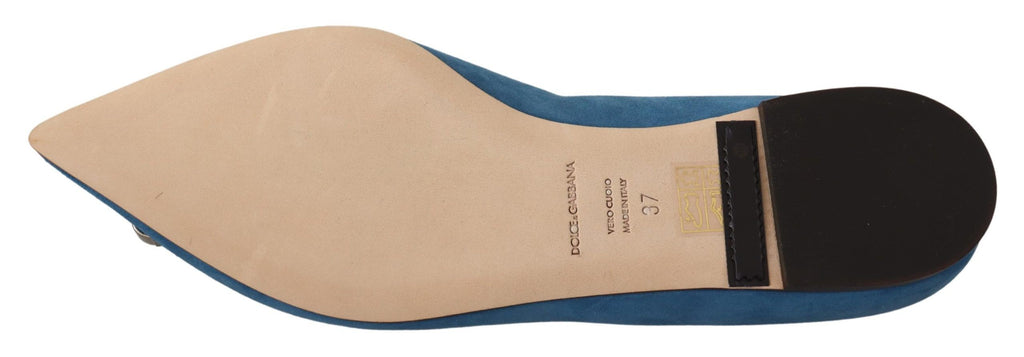Mocassins Plats en Daim Bleu et Cristaux Dolce & Gabbana