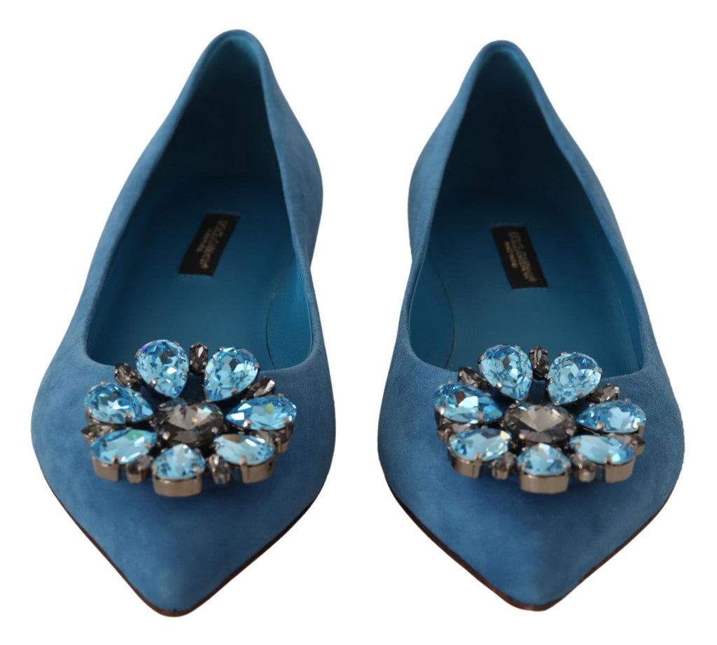Mocassins Plats en Daim Bleu et Cristaux Dolce & Gabbana