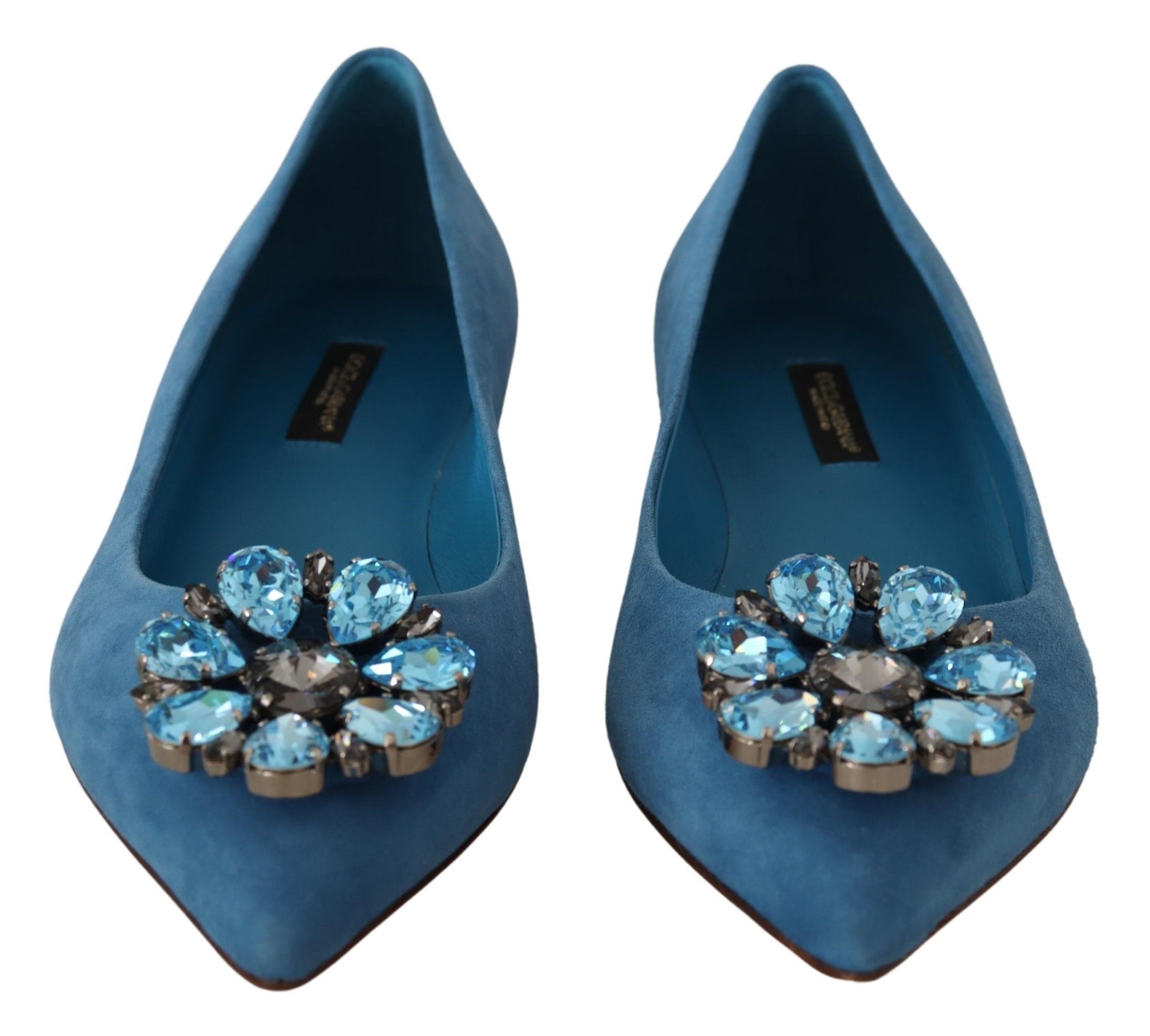 Mocassins Plats en Daim Bleu et Cristaux Dolce & Gabbana