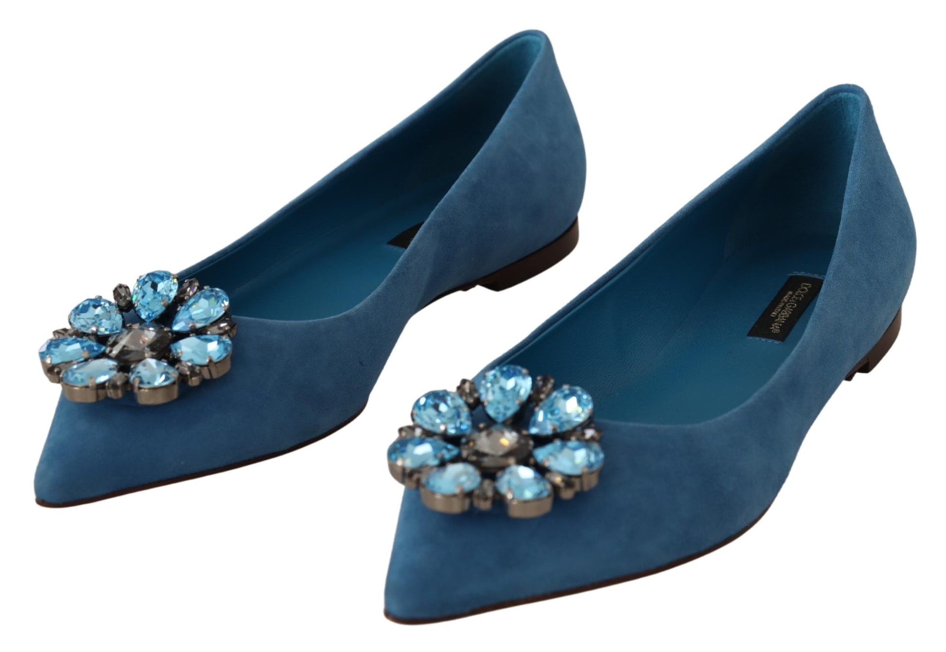 Mocassins Plats en Daim Bleu et Cristaux Dolce & Gabbana