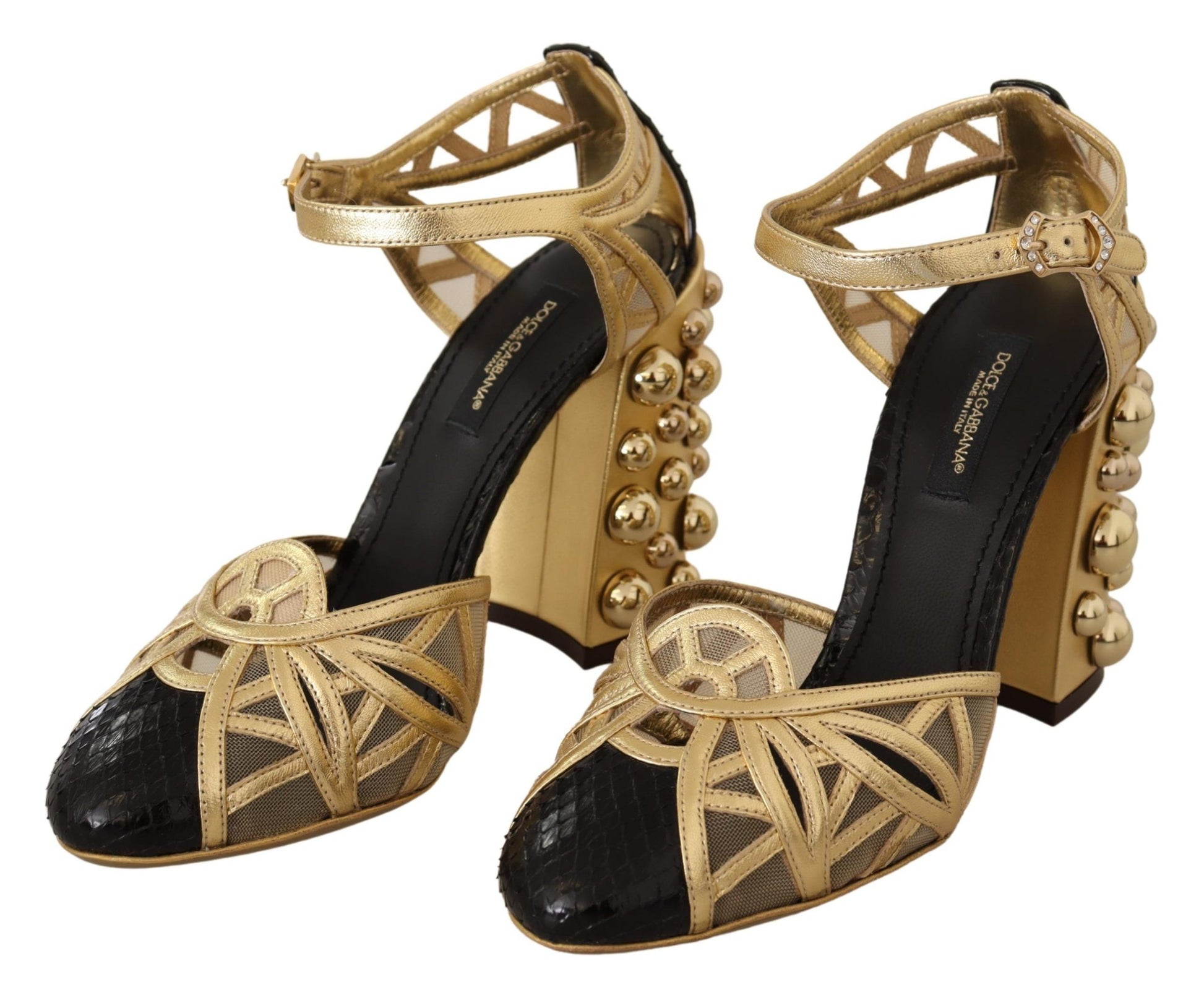 Chaussures Dolce & Gabbana en cuir noir et doré cloutées à brides cheville