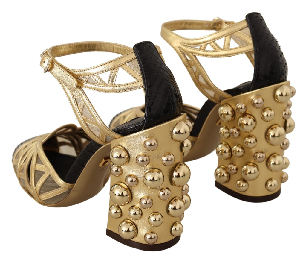 Chaussures Dolce & Gabbana en cuir noir et doré cloutées à brides cheville