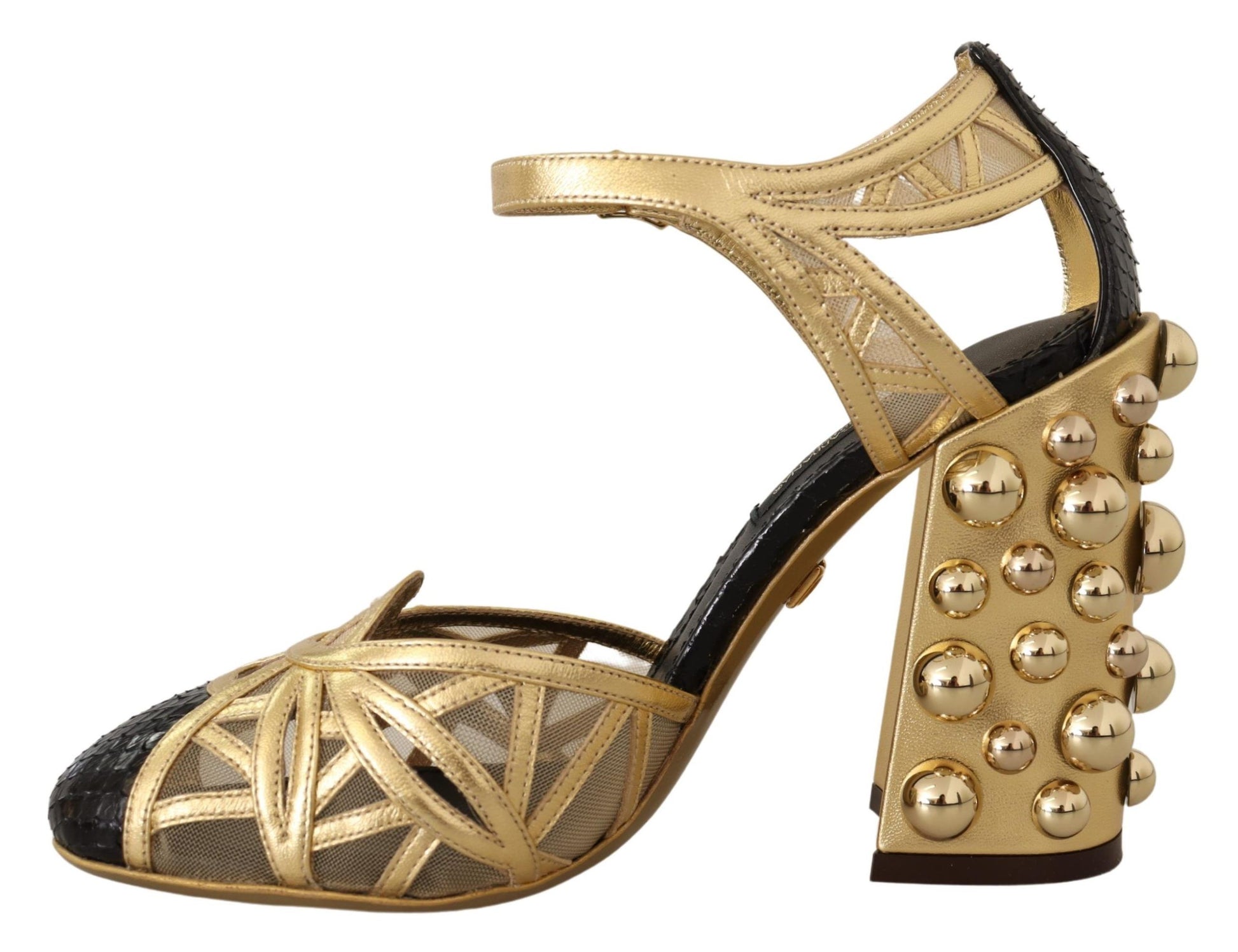 Chaussures Dolce & Gabbana en cuir noir et doré cloutées à brides cheville