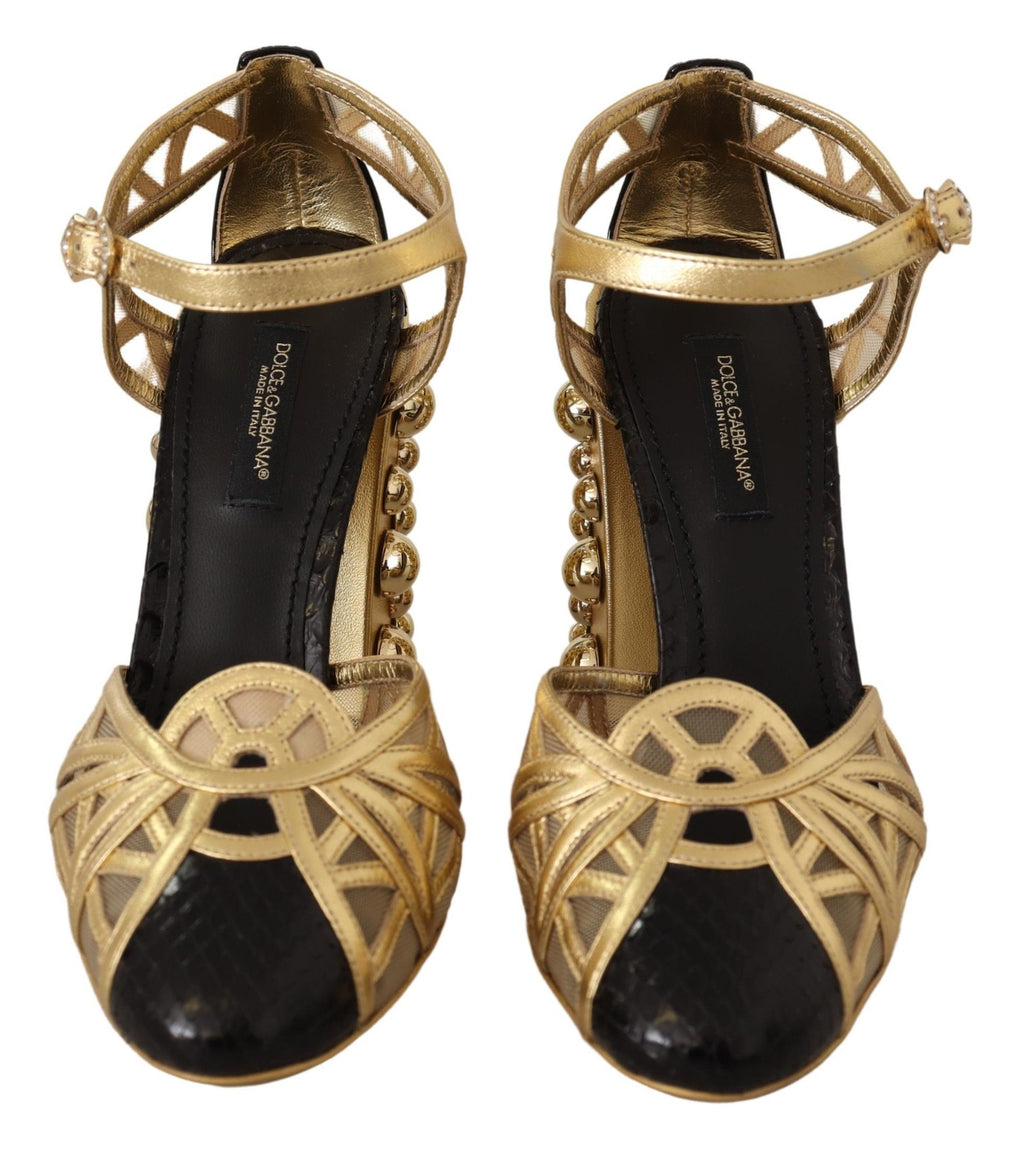 Chaussures Dolce & Gabbana en cuir noir et doré cloutées à brides cheville