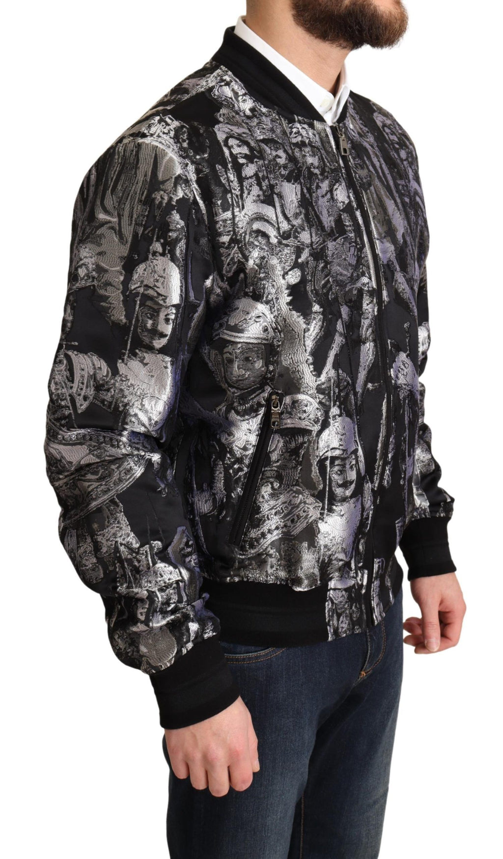 Blouson style bomber Dolce & Gabbana noir et argent à motif Puppi