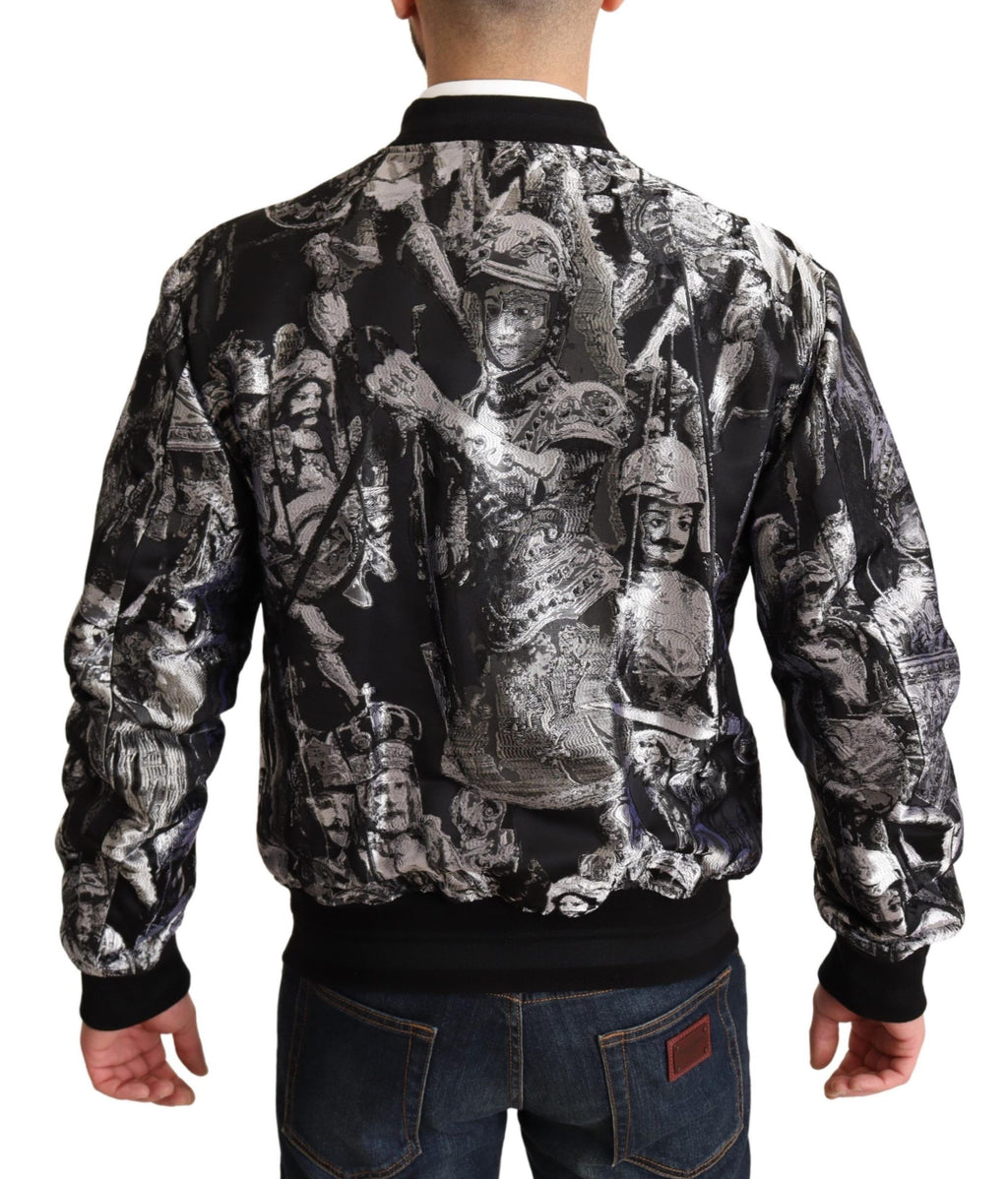 Blouson style bomber Dolce & Gabbana noir et argent à motif Puppi