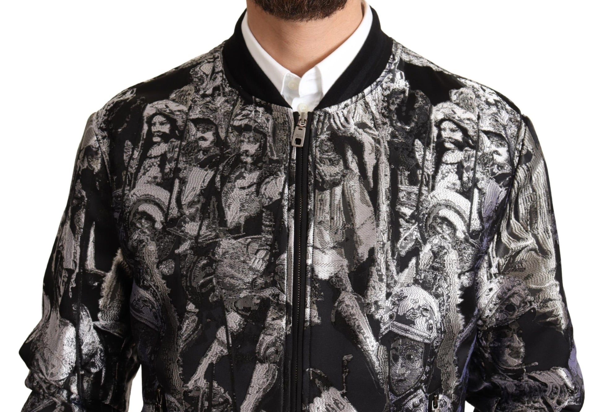 Blouson style bomber Dolce & Gabbana noir et argent à motif Puppi
