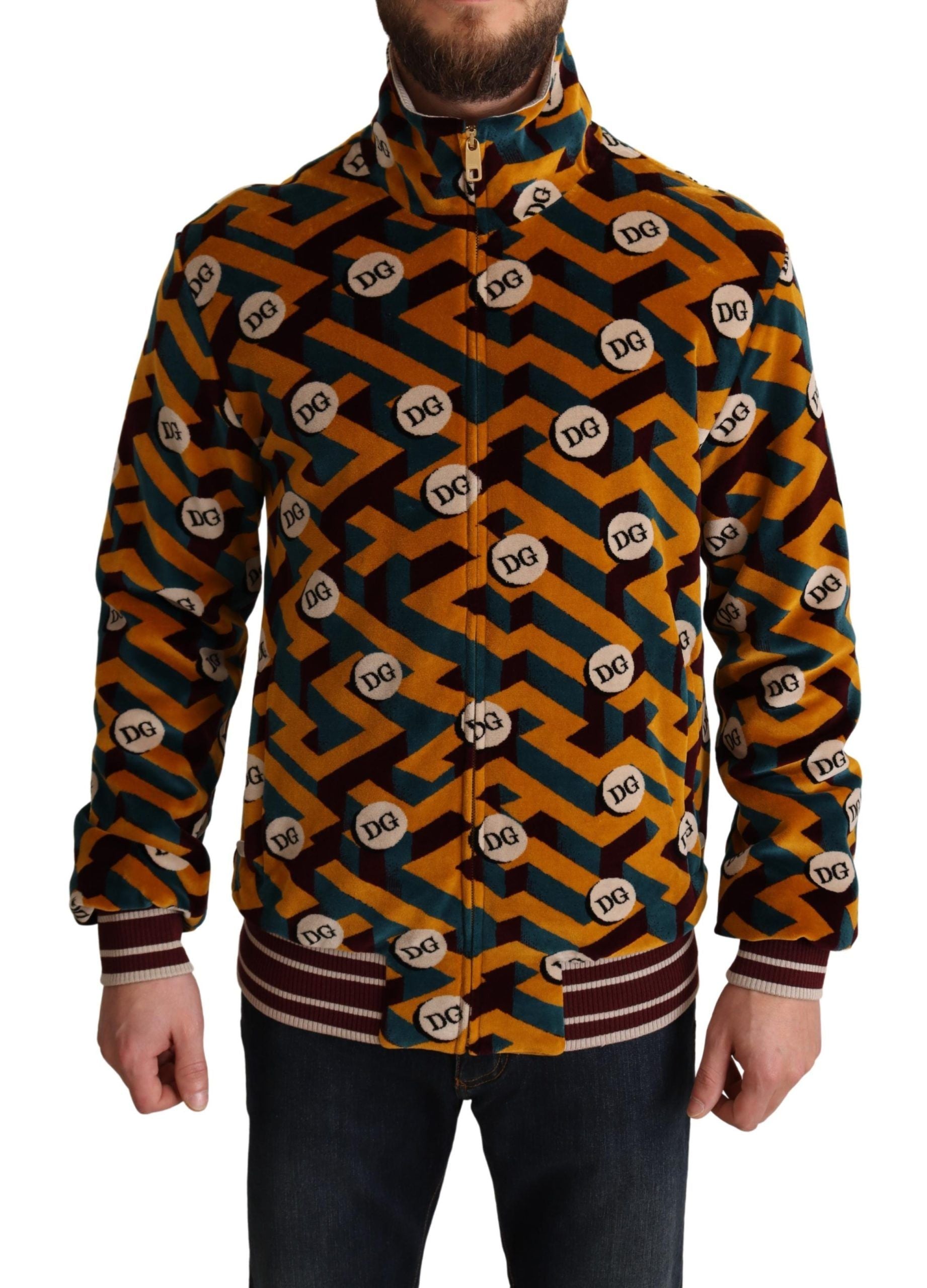 Veste pull homme Dolce & Gabbana en velours multicolore avec logo DG
