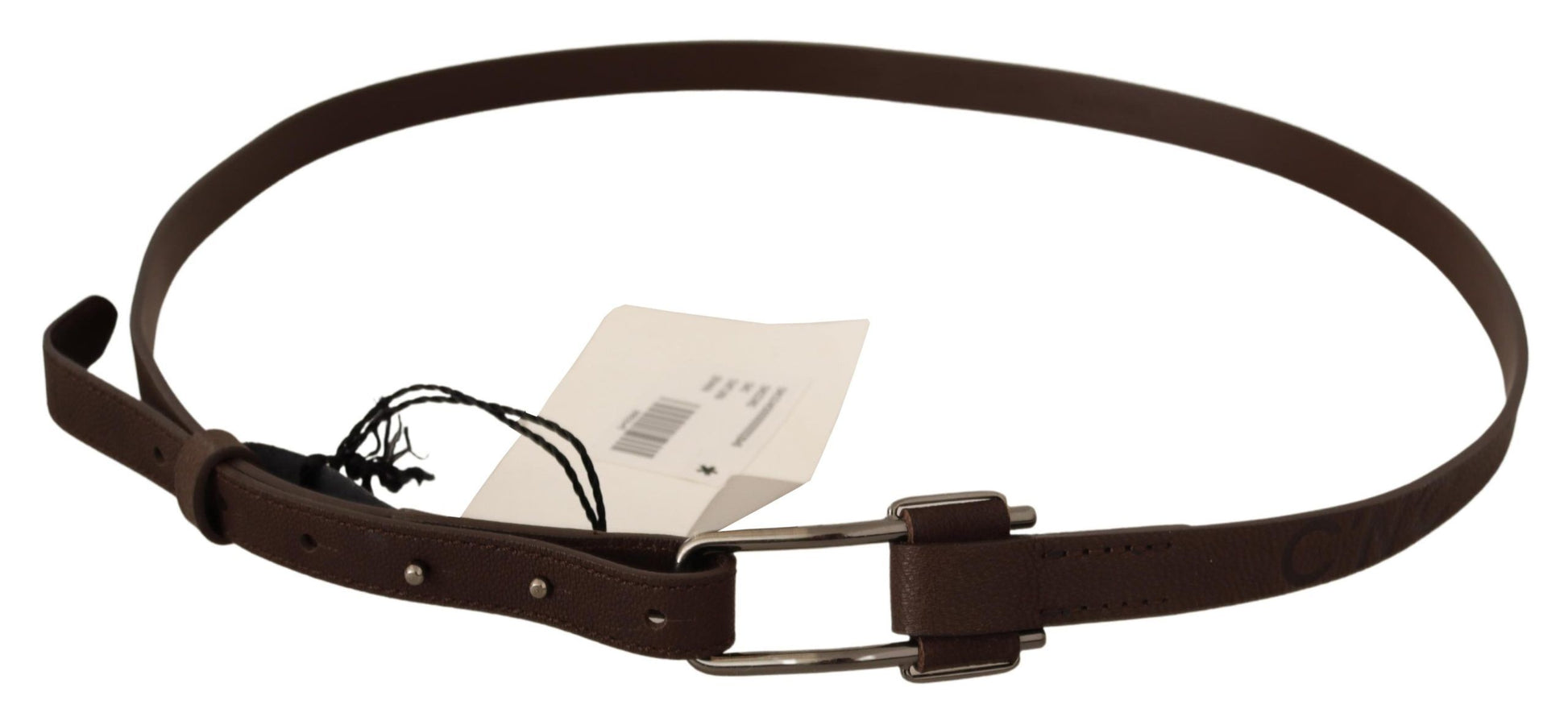 Ceinture Costume National marron avec boucle ardillon en métal argenté