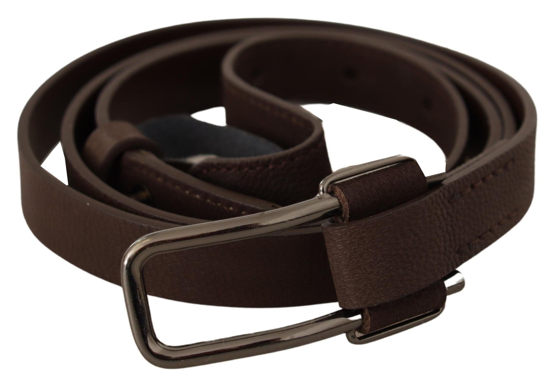 Ceinture Costume National marron avec boucle ardillon en métal argenté