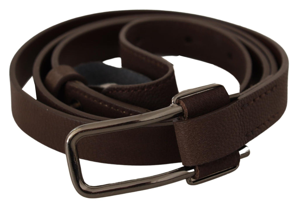 Ceinture Costume National marron avec boucle ardillon en métal argenté