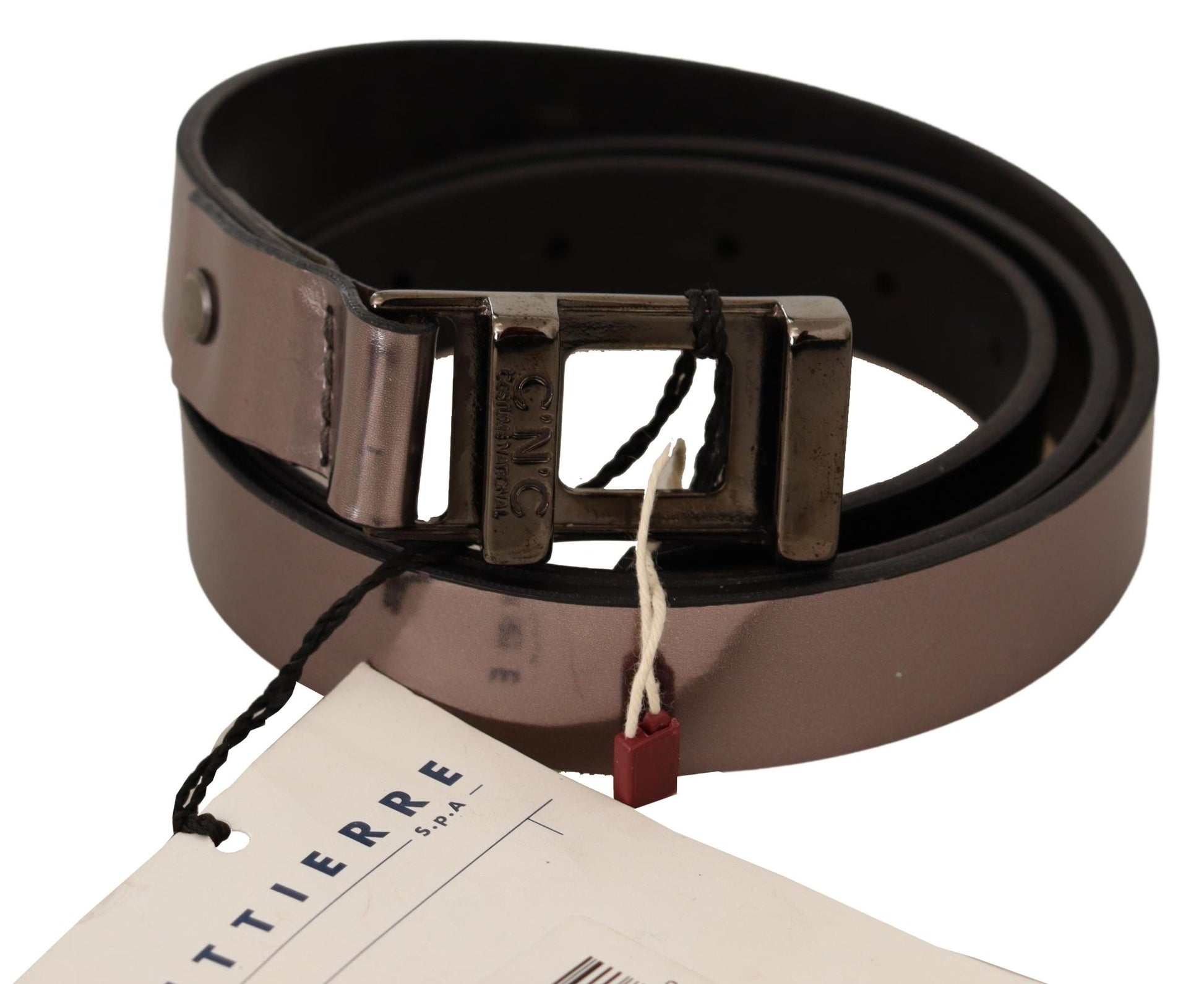 Ceinture à boucle en cuir métallisé rose Costume National