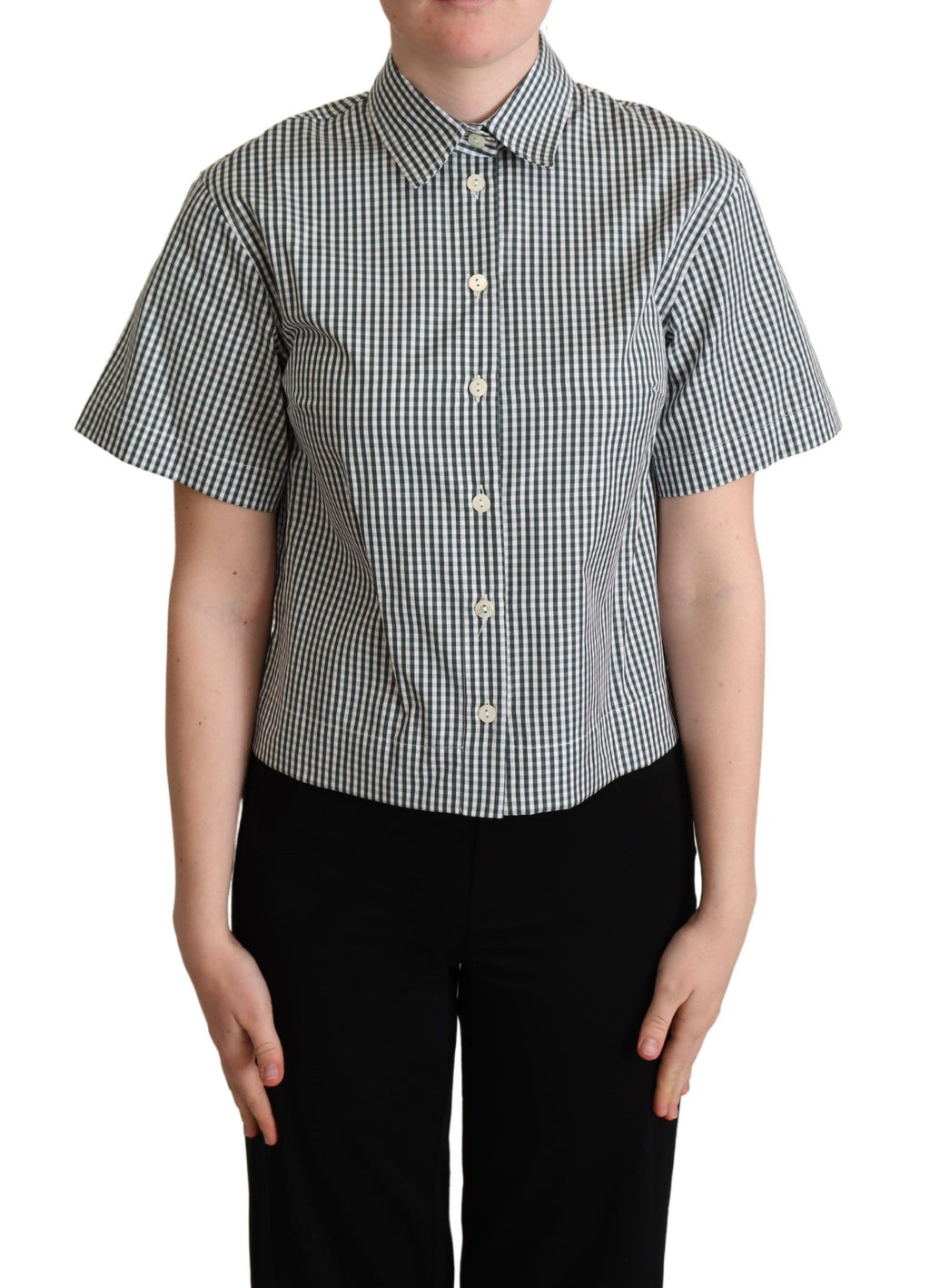 Haut chemise chemisier à carreaux en coton vert blanc Dolce & Gabbana