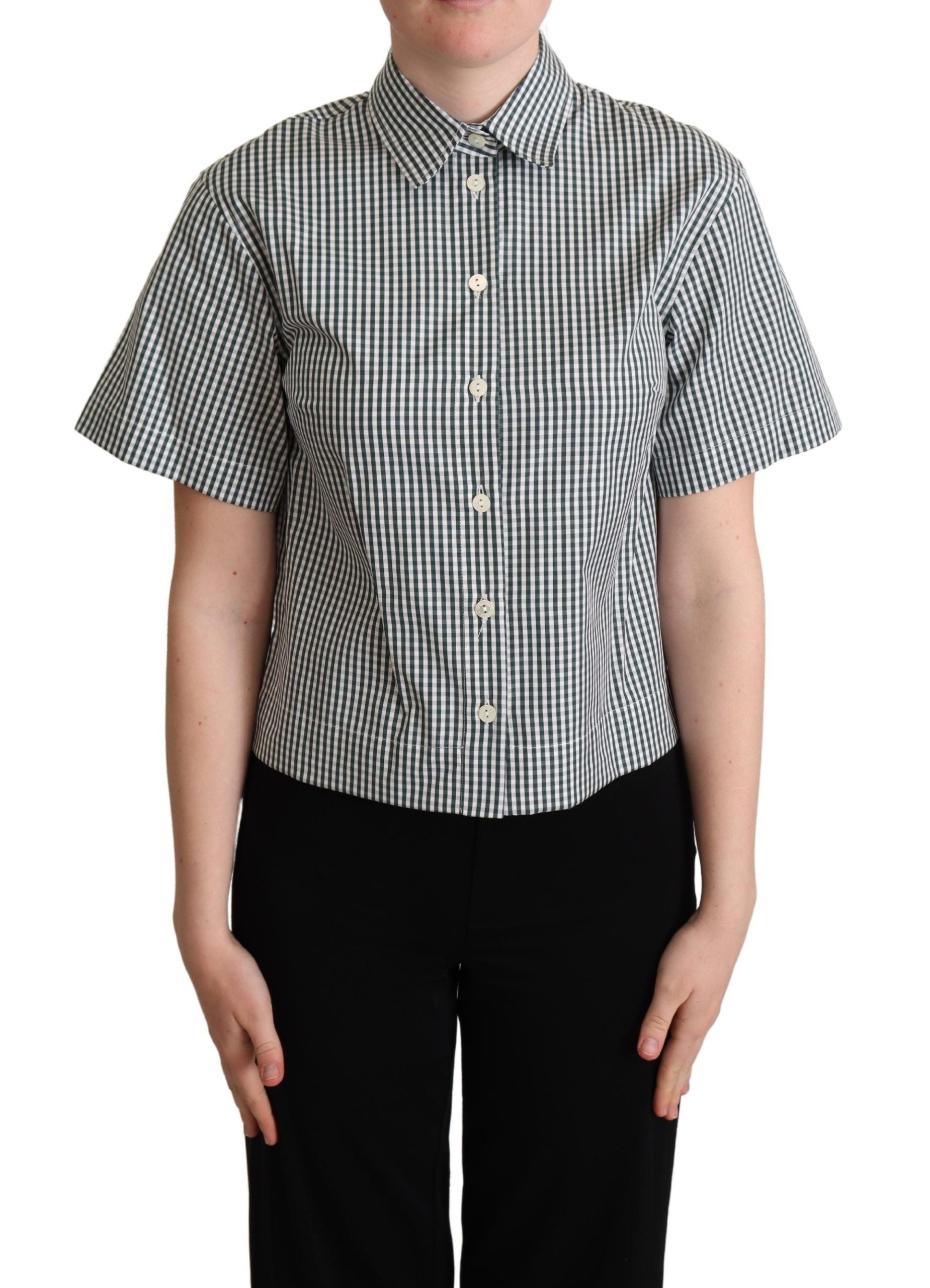 Haut chemise chemisier à carreaux en coton vert blanc Dolce & Gabbana