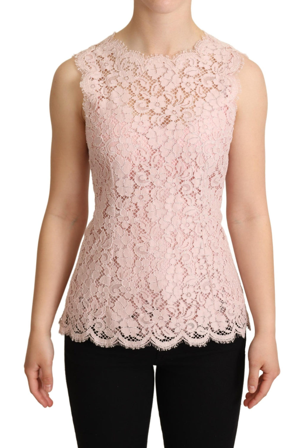 Chemisier top sans manches en dentelle florale rose Dolce & Gabbana