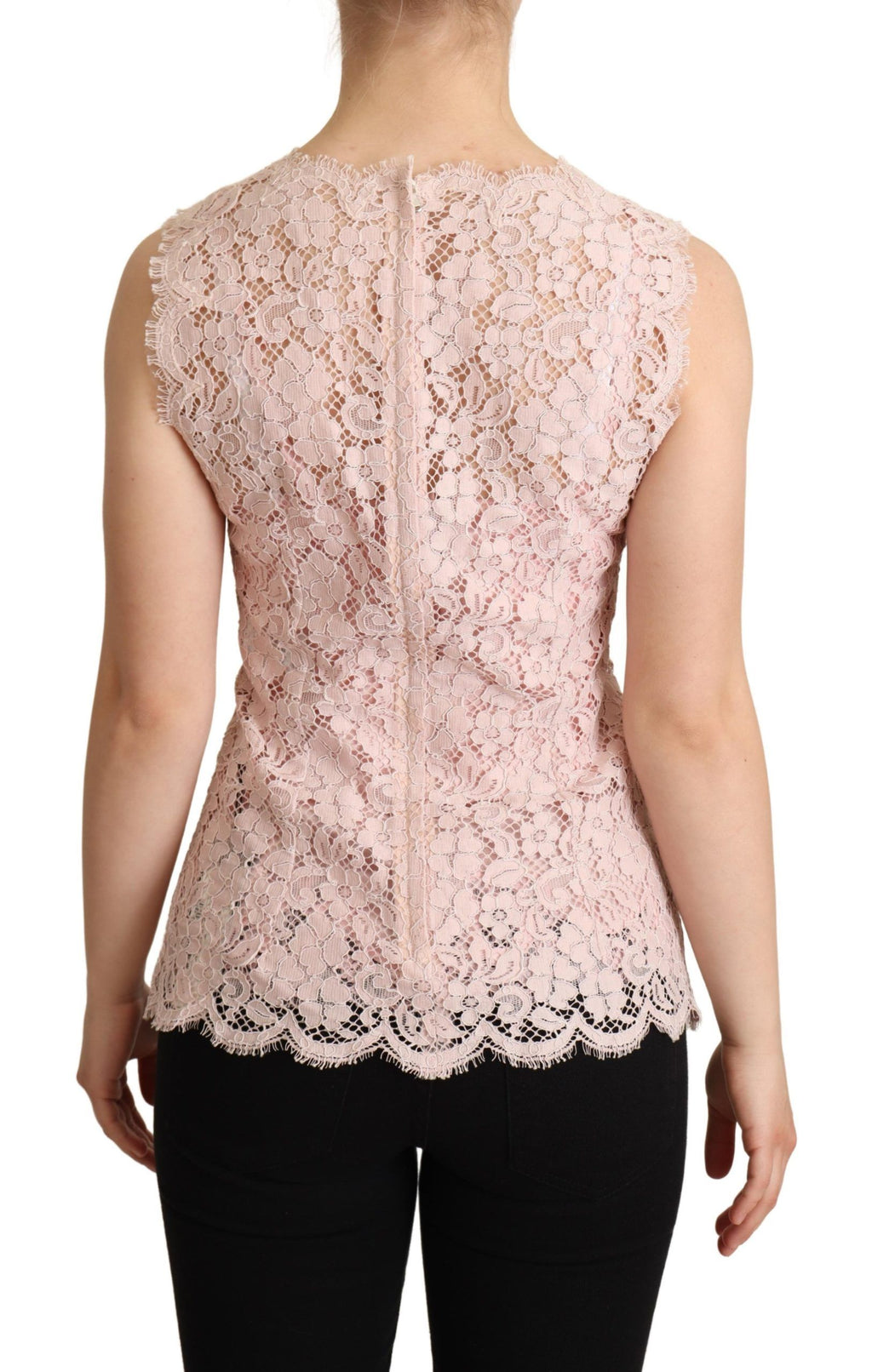 Chemisier top sans manches en dentelle florale rose Dolce & Gabbana