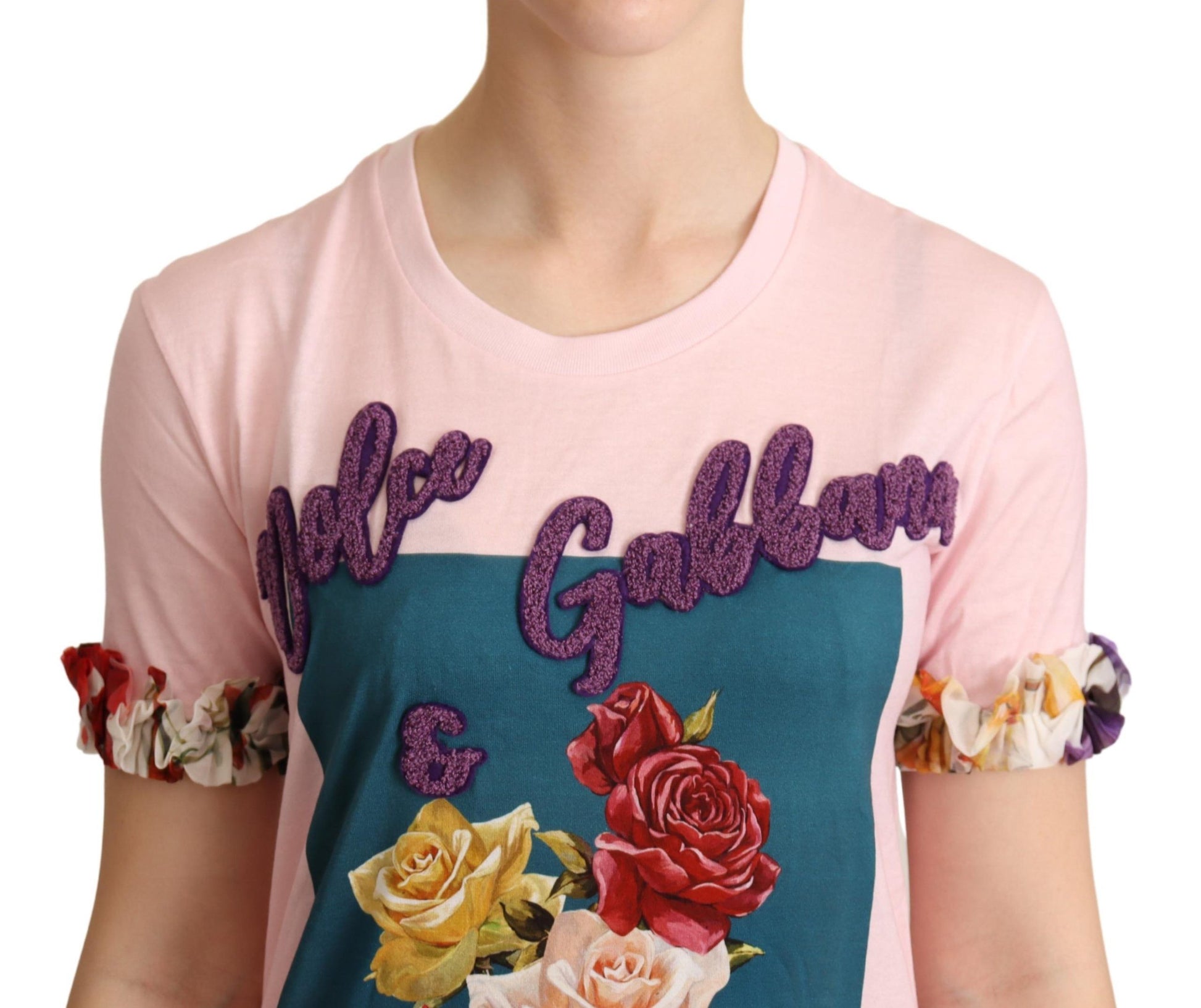 T-shirt ras du cou Dolce & Gabbana en coton rose à motif floral roses