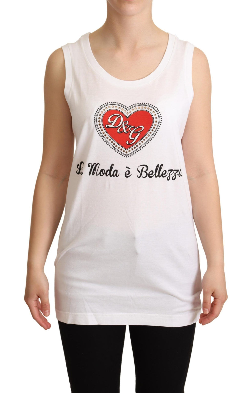 T-shirt débardeur Dolce & Gabbana blanc La Moda en cristal