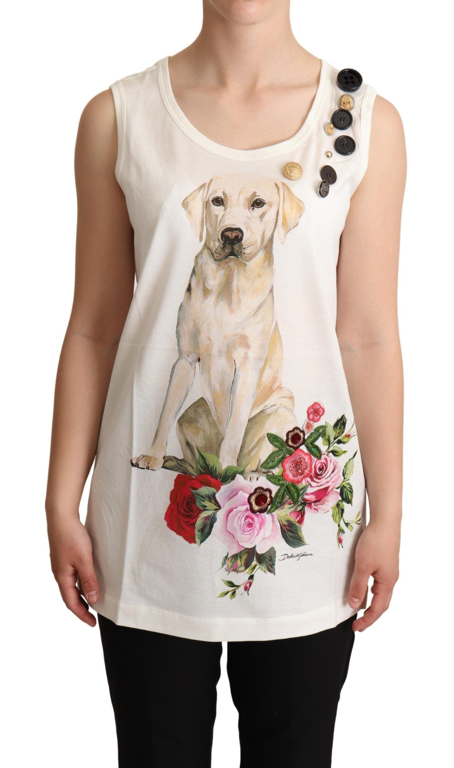 T-shirt Dolce & Gabbana blanc imprimé floral chien orné