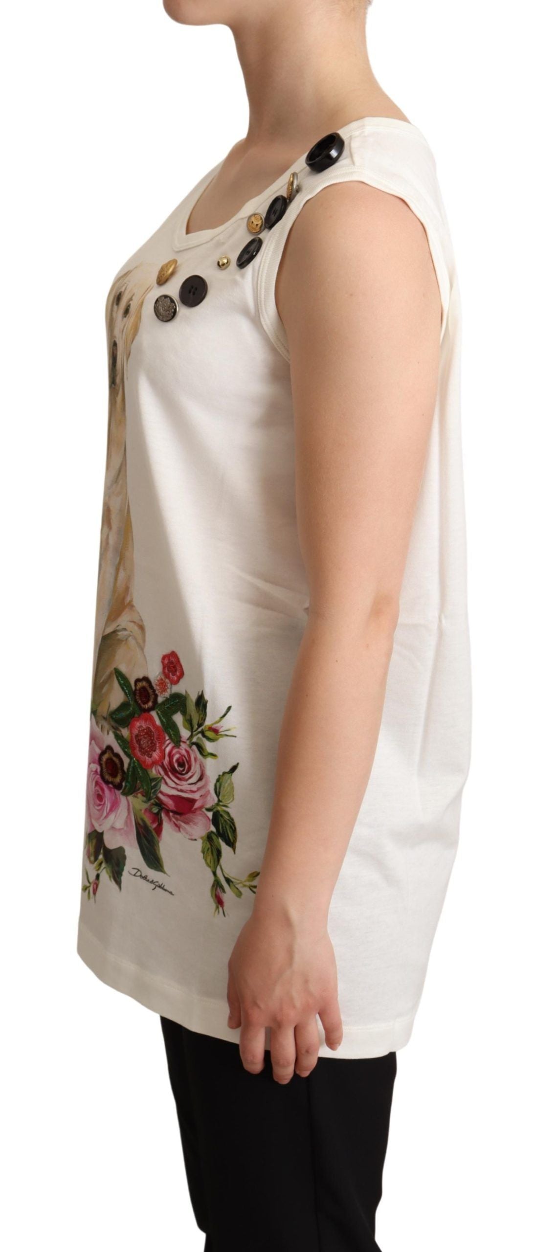 T-shirt Dolce & Gabbana blanc imprimé floral chien orné