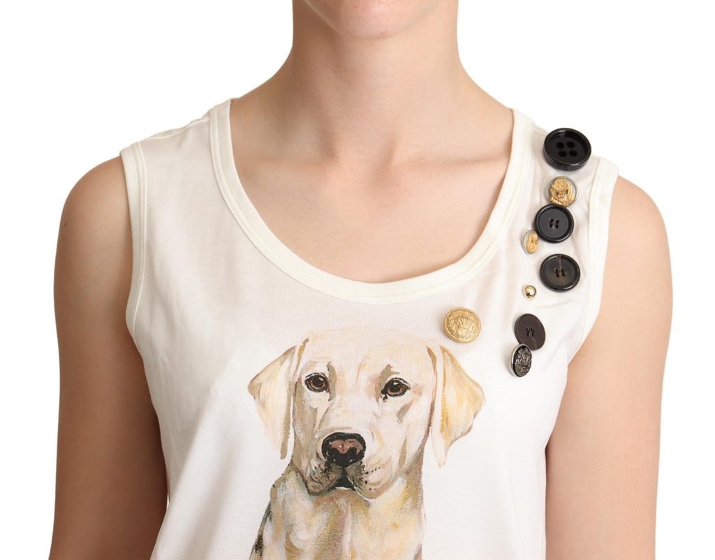 T-shirt Dolce & Gabbana blanc imprimé floral chien orné