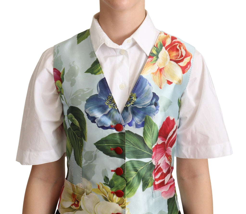 Dolce &amp; Gabbana – Weste aus mintgrüner Seide mit Blumenmuster