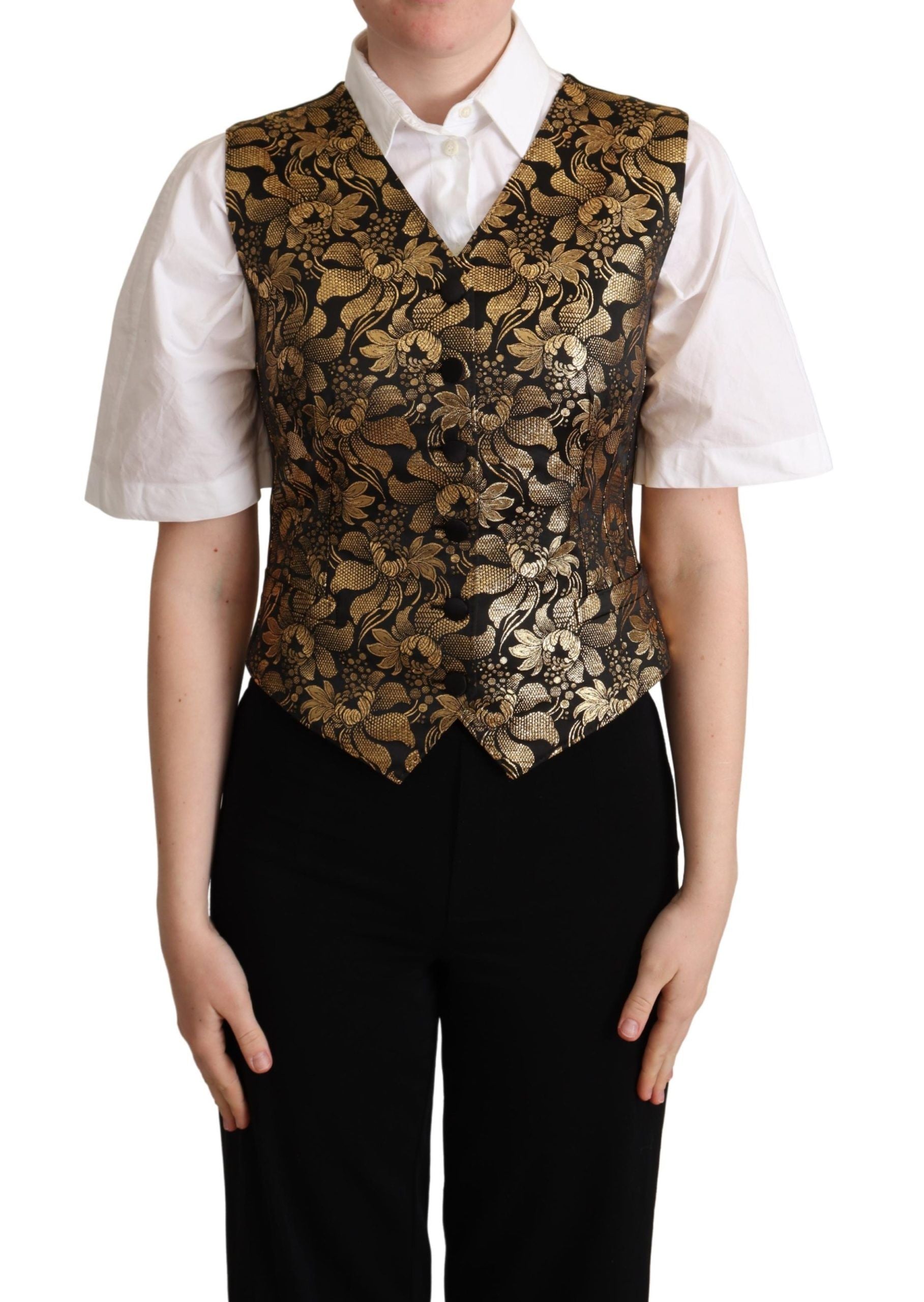 Dolce &amp; Gabbana Weste aus schwarzgoldener Jacquard-Seide