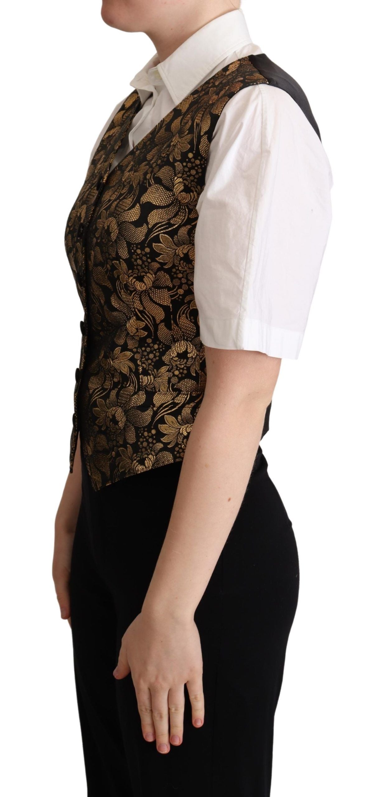 Dolce &amp; Gabbana Weste aus schwarzgoldener Jacquard-Seide