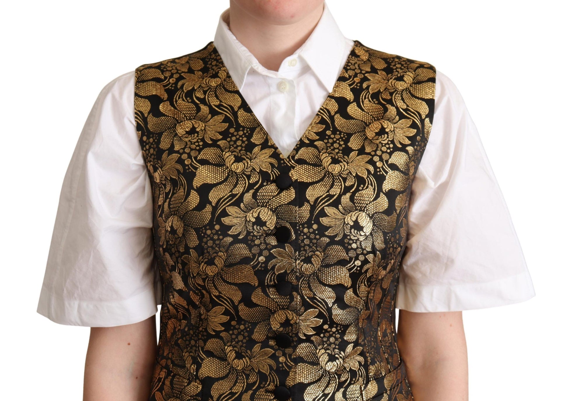 Dolce &amp; Gabbana Weste aus schwarzgoldener Jacquard-Seide