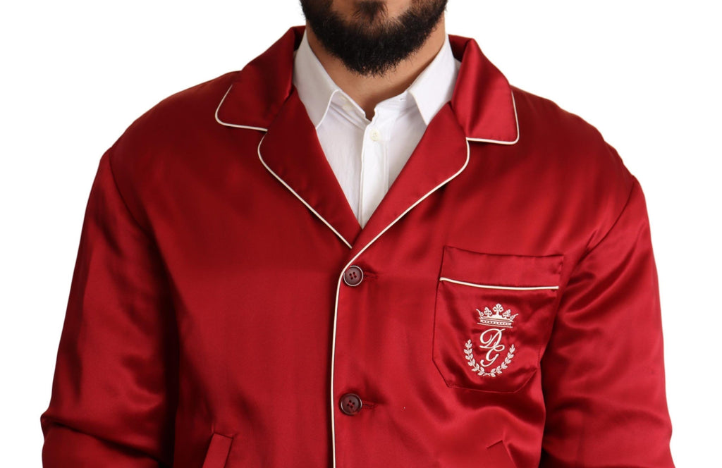 Blouson aviateur en soie rouge Dolce & Gabbana avec boutons logo DG