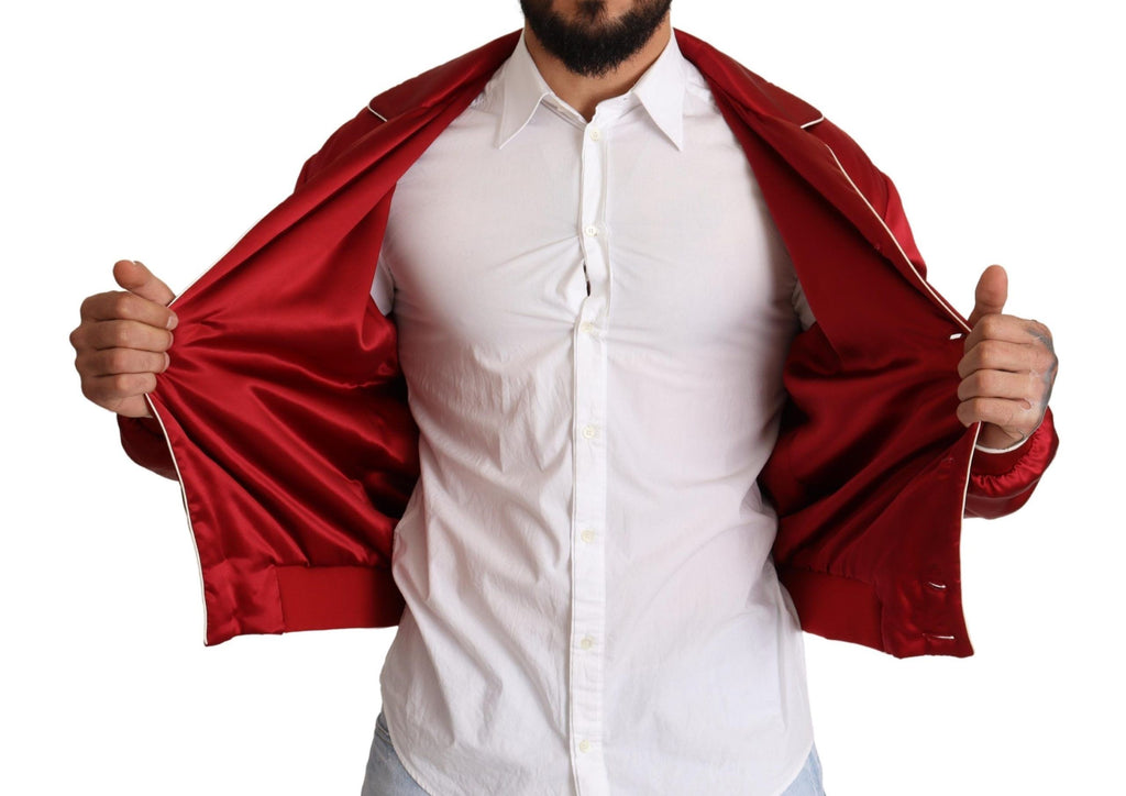 Blouson aviateur en soie rouge Dolce & Gabbana avec boutons logo DG