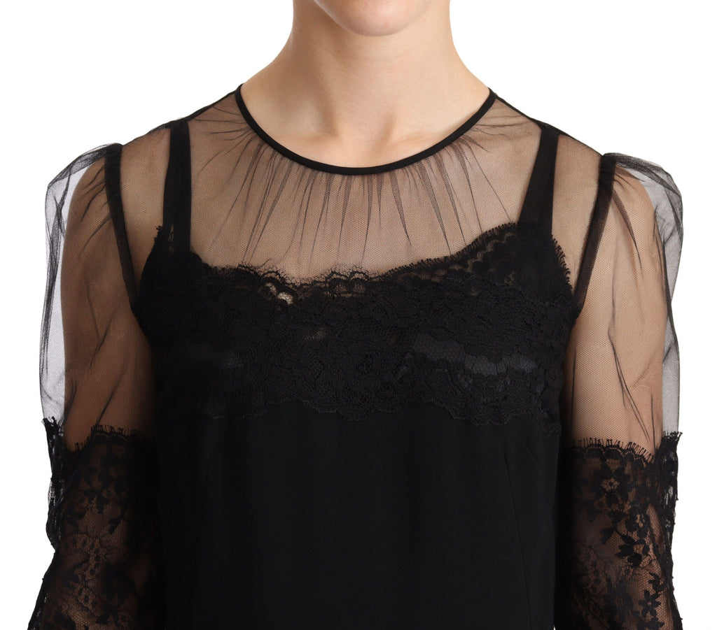 Robe longue Dolce & Gabbana noire en dentelle florale transparente et cristaux