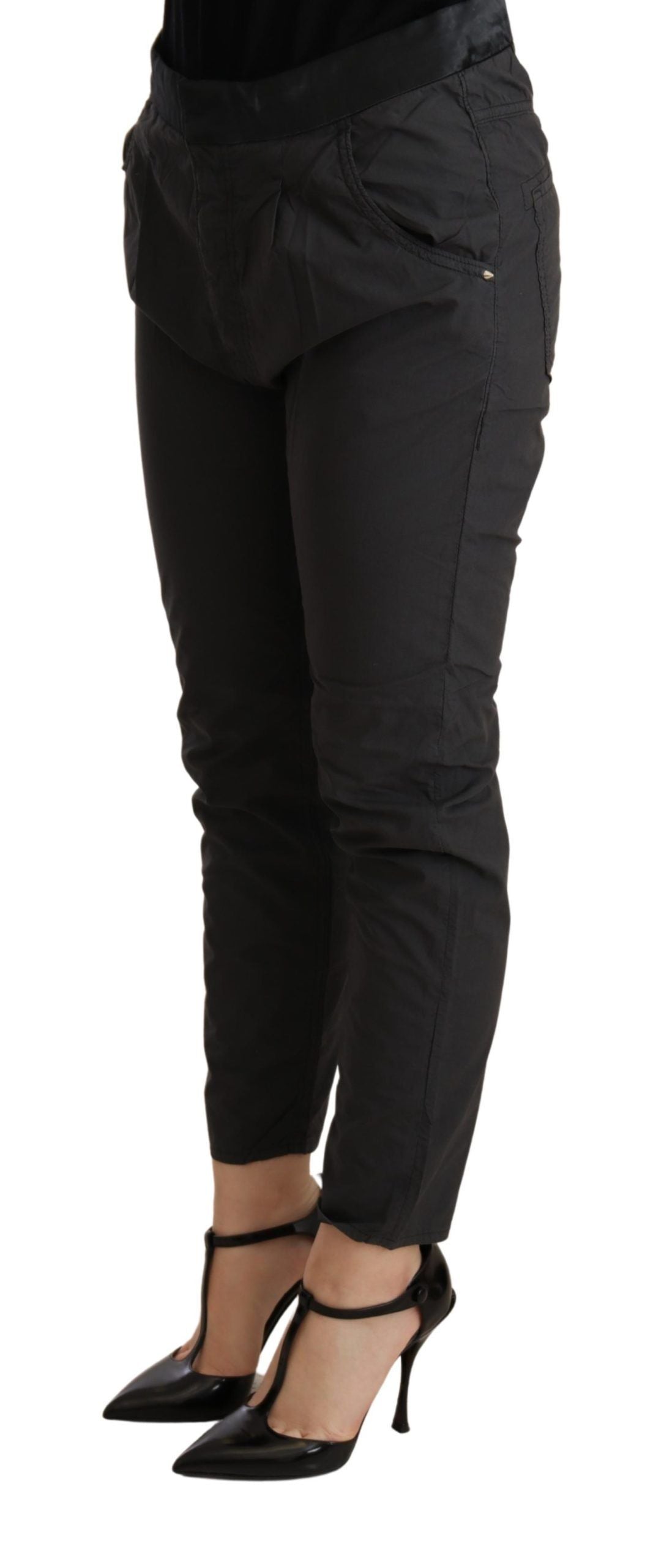 CYCLE – Graue, schmal geschnittene Skinny-Baumwollhose mit mittlerer Taille