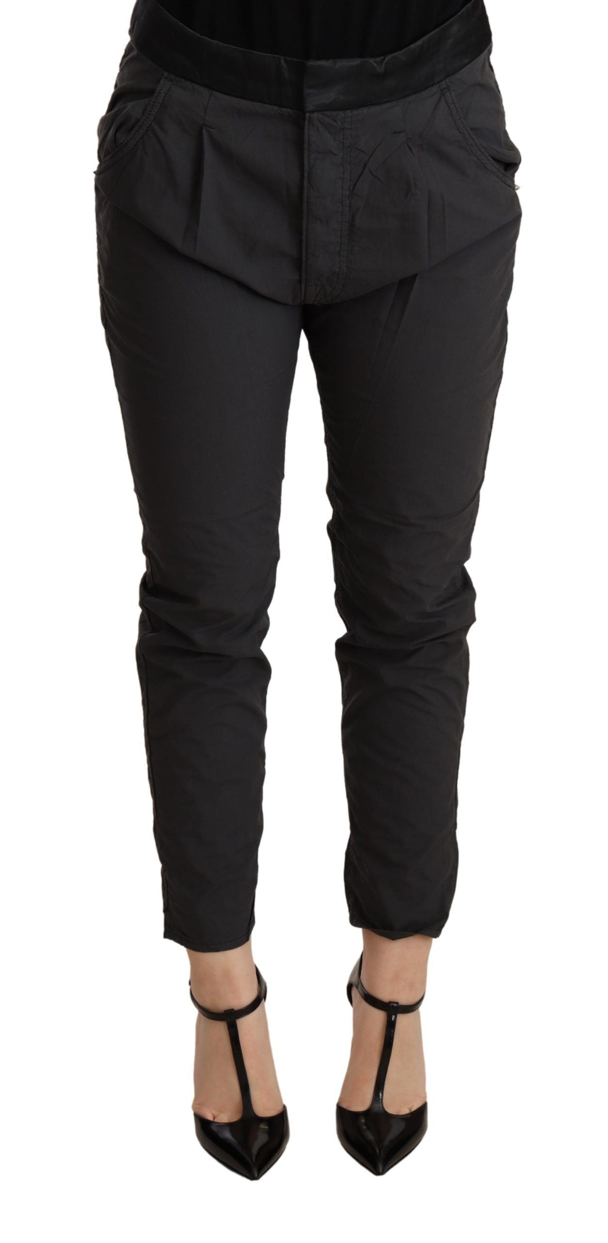 CYCLE – Graue, schmal geschnittene Skinny-Baumwollhose mit mittlerer Taille