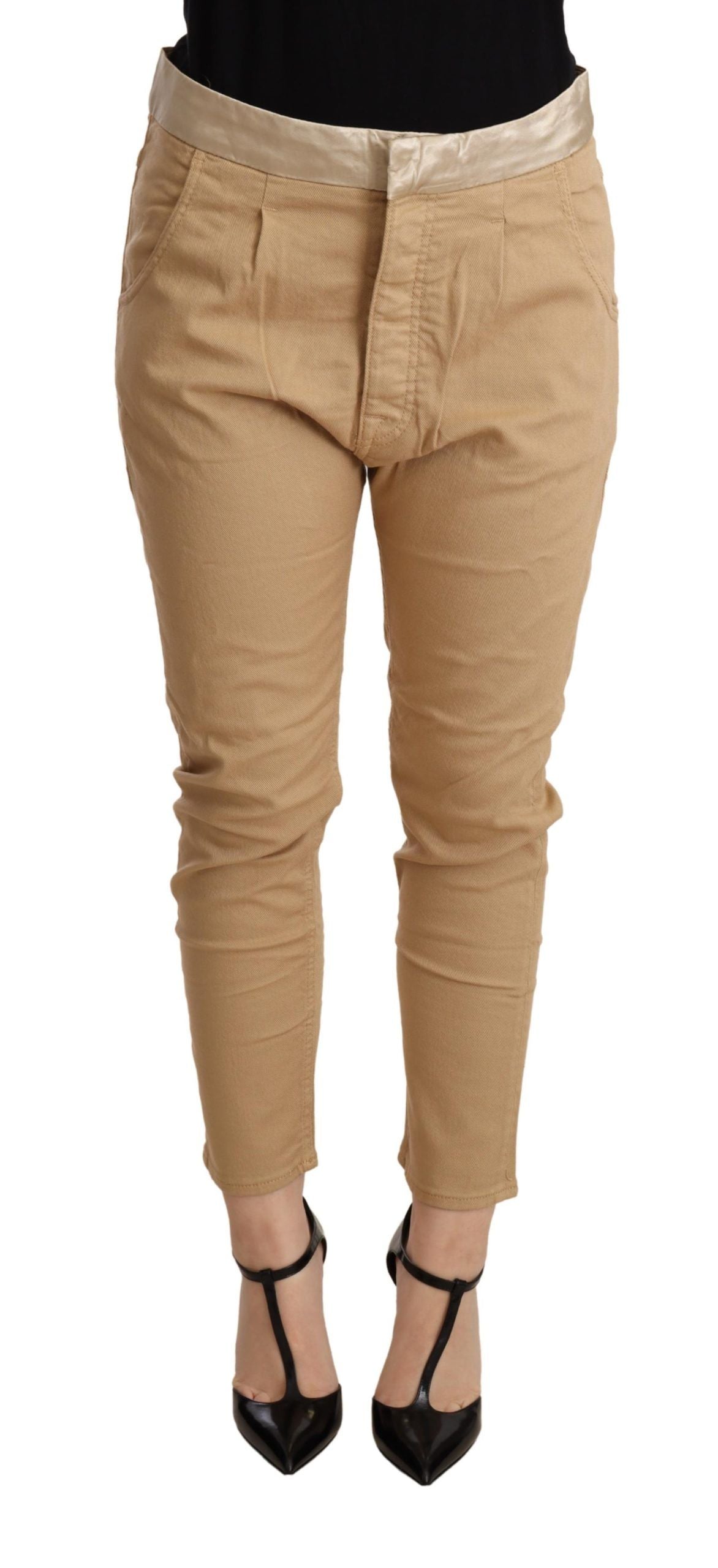 CYCLE – Enge Stretchhose mit mittlerer Taille in Beige