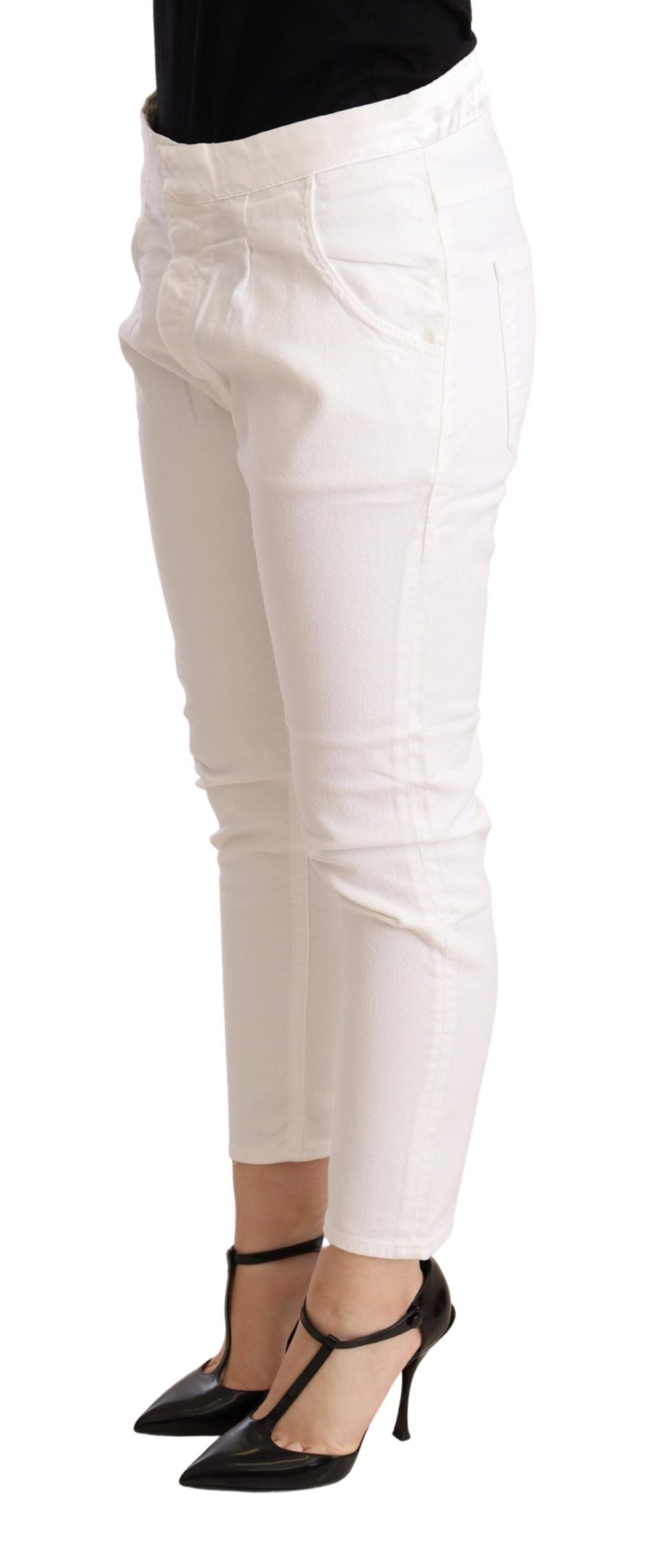CYCLE – Enge, mittelhohe Stretch-Baumwollhose in Slim Fit, Weiß
