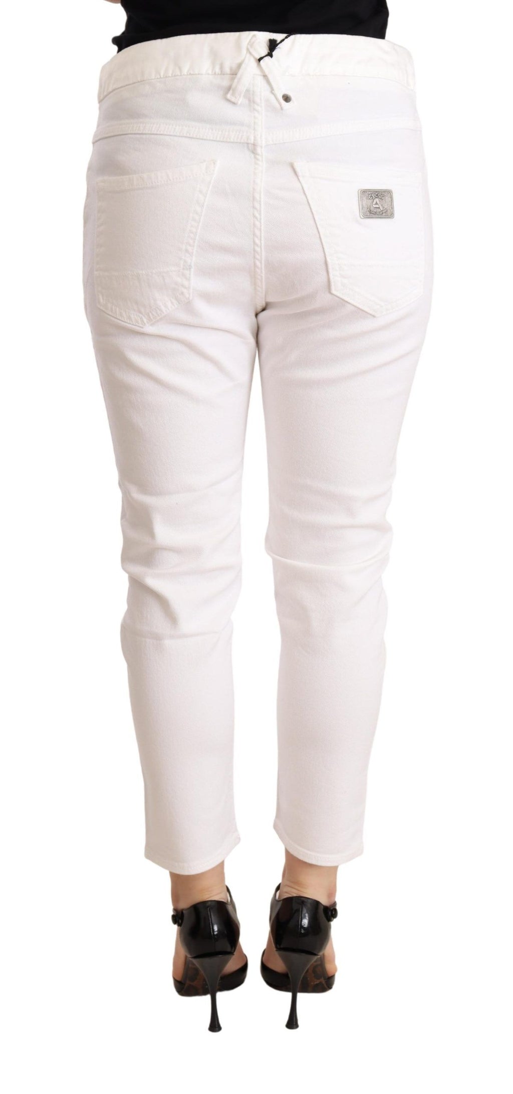 CYCLE – Enge, mittelhohe Stretch-Baumwollhose in Slim Fit, Weiß