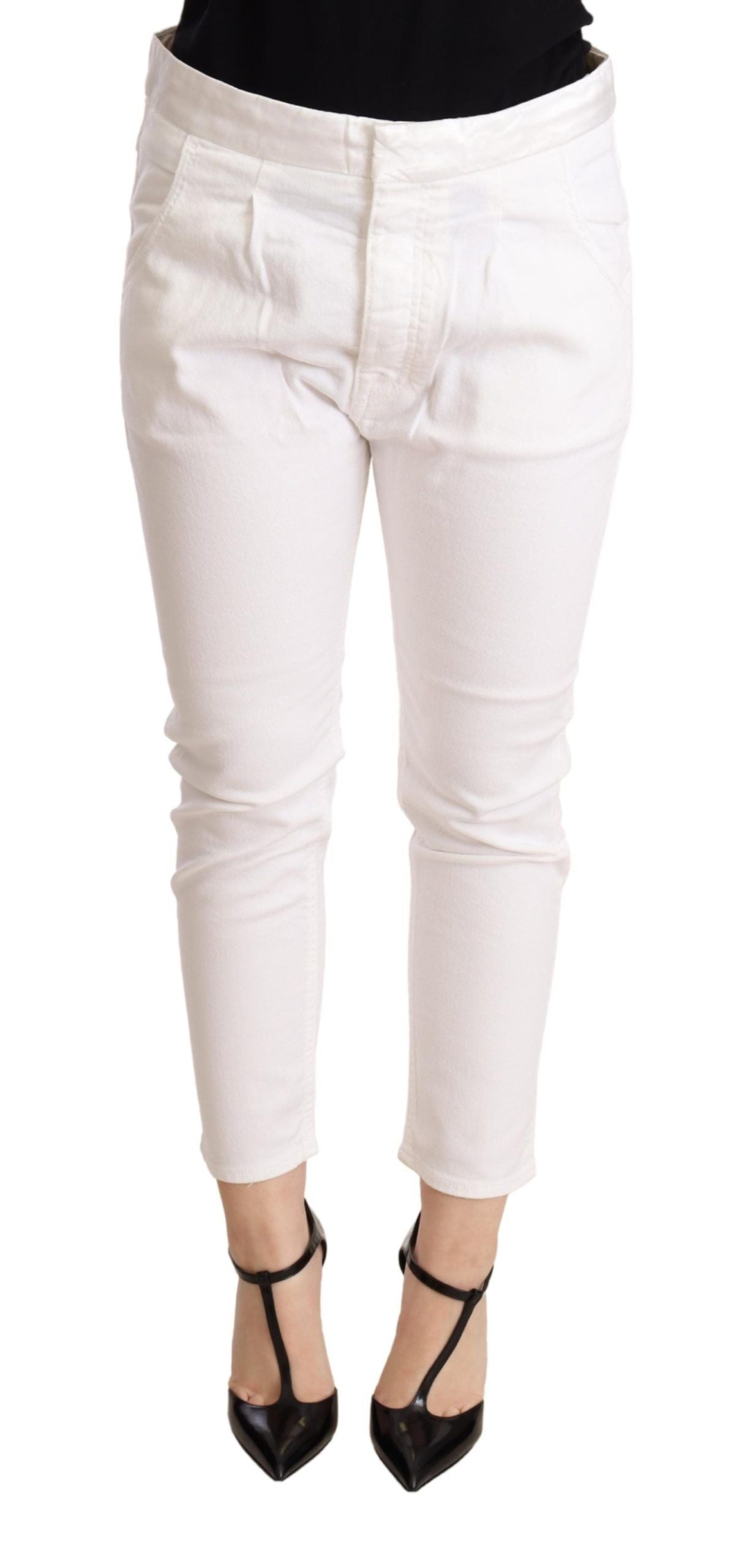 CYCLE – Enge, mittelhohe Stretch-Baumwollhose in Slim Fit, Weiß