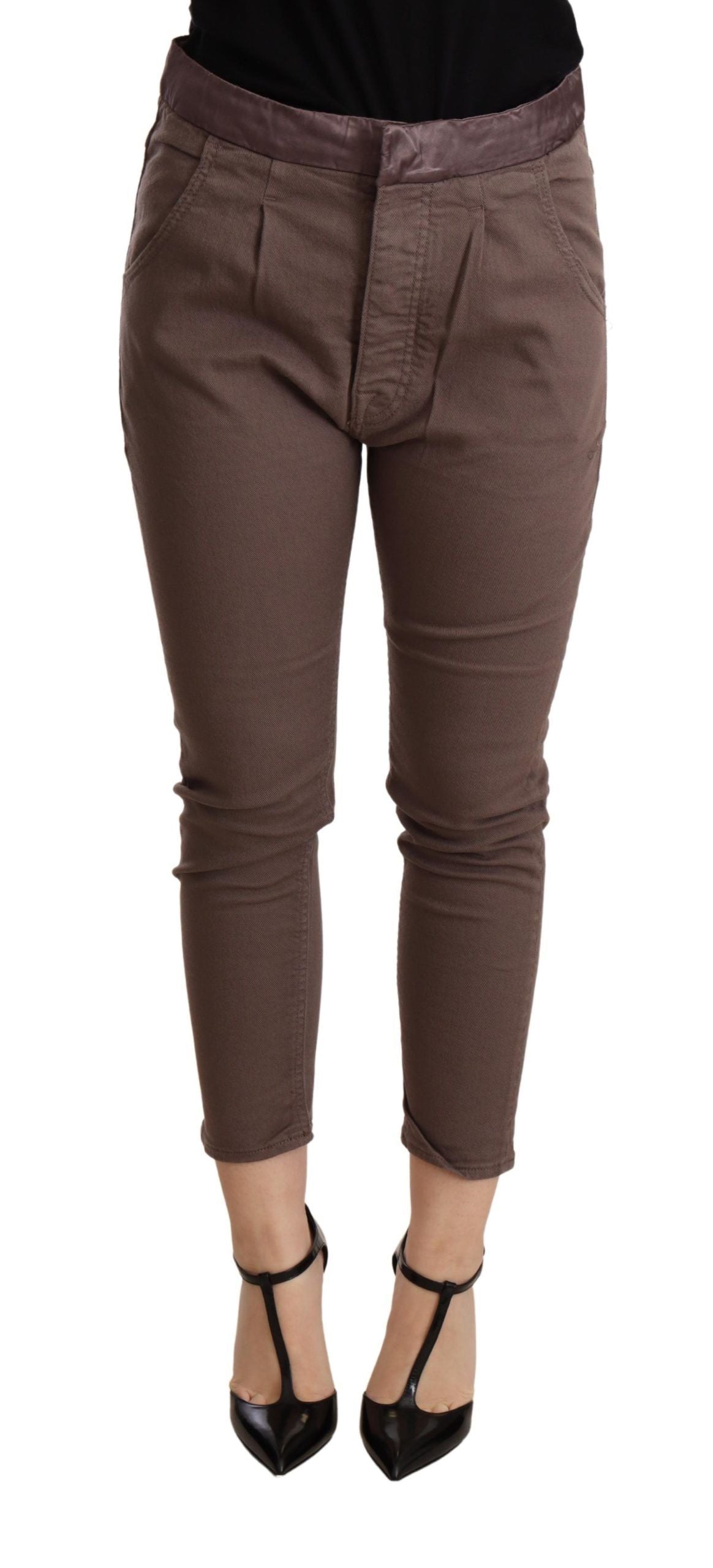 CYCLE – Enge Stretchhose mit mittelhohem Bund, Braun