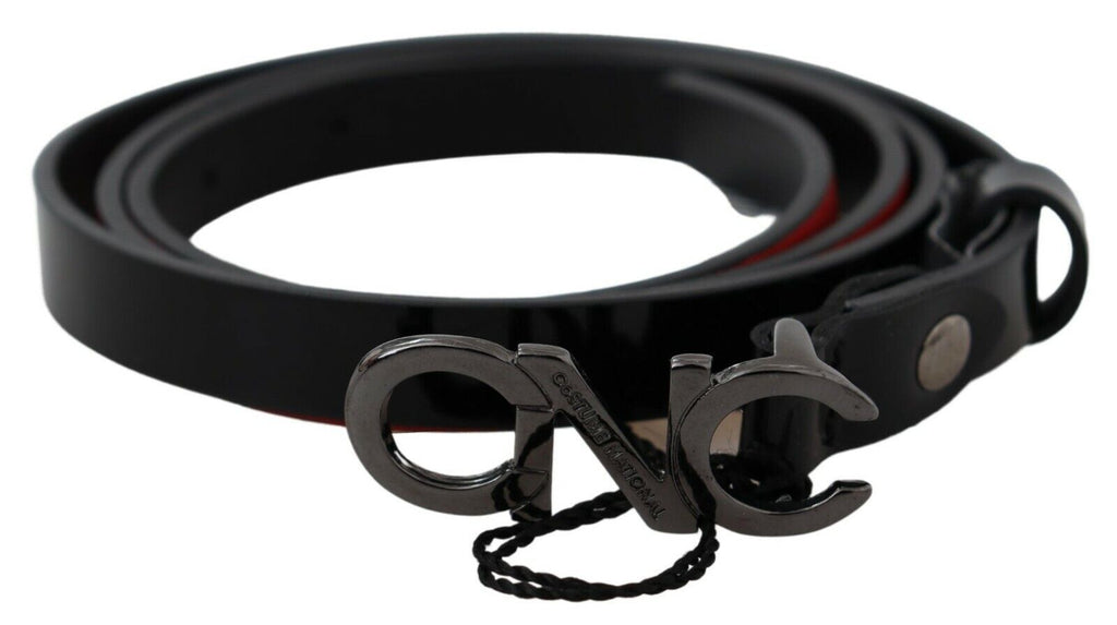 Ceinture Costume National en cuir noir, coupe skinny, avec boucle logo